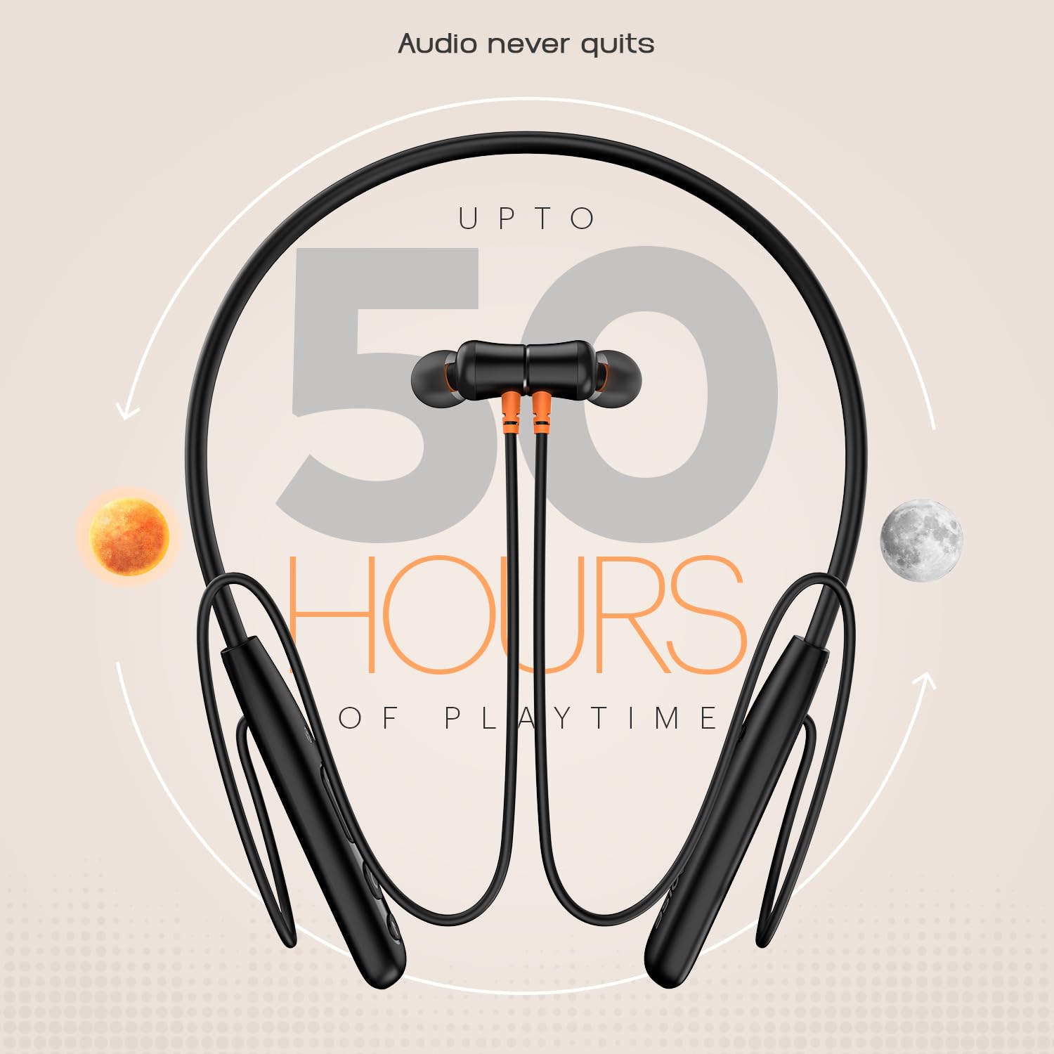 Noise Newly Launched Airwave Bluetooth in Ear Neckband with 50H of Playtime, 3 EQ Modes, ENC for Calling, Low Latency(Upto 50ms), 10mm Driver, BT v5.3(Jet Black)