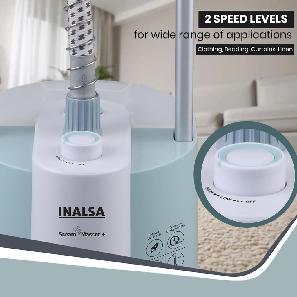 INALSA Standing Iron Garment Steamer-2000 W|Variable Control Knob |1.7 L Detachable Water Tank|Adjustable Iron Board|Vertical & Horizontal Steaming up to 30g/min|28 sec Fast Heating-STEAM MASTER PLUS