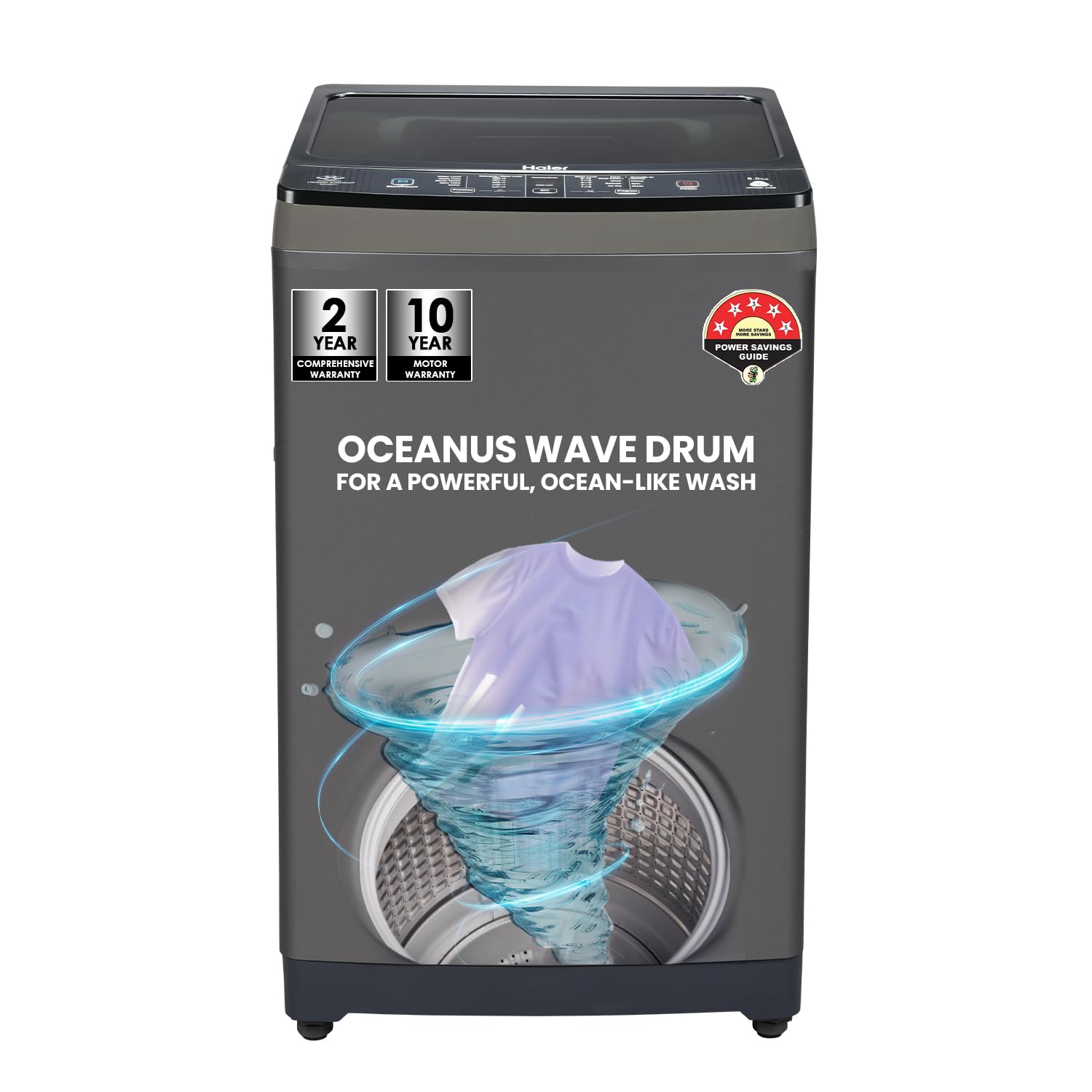 Haier 7 Kg 5 Star Fully Automatic Top Load Washing Machine with Oceanus Wave Drum, Magic Filter, 8 Wash Programs (HWM70-AE, Moonlight Silver, Stainless Steel Drum, 15 Mins Quick Wash)