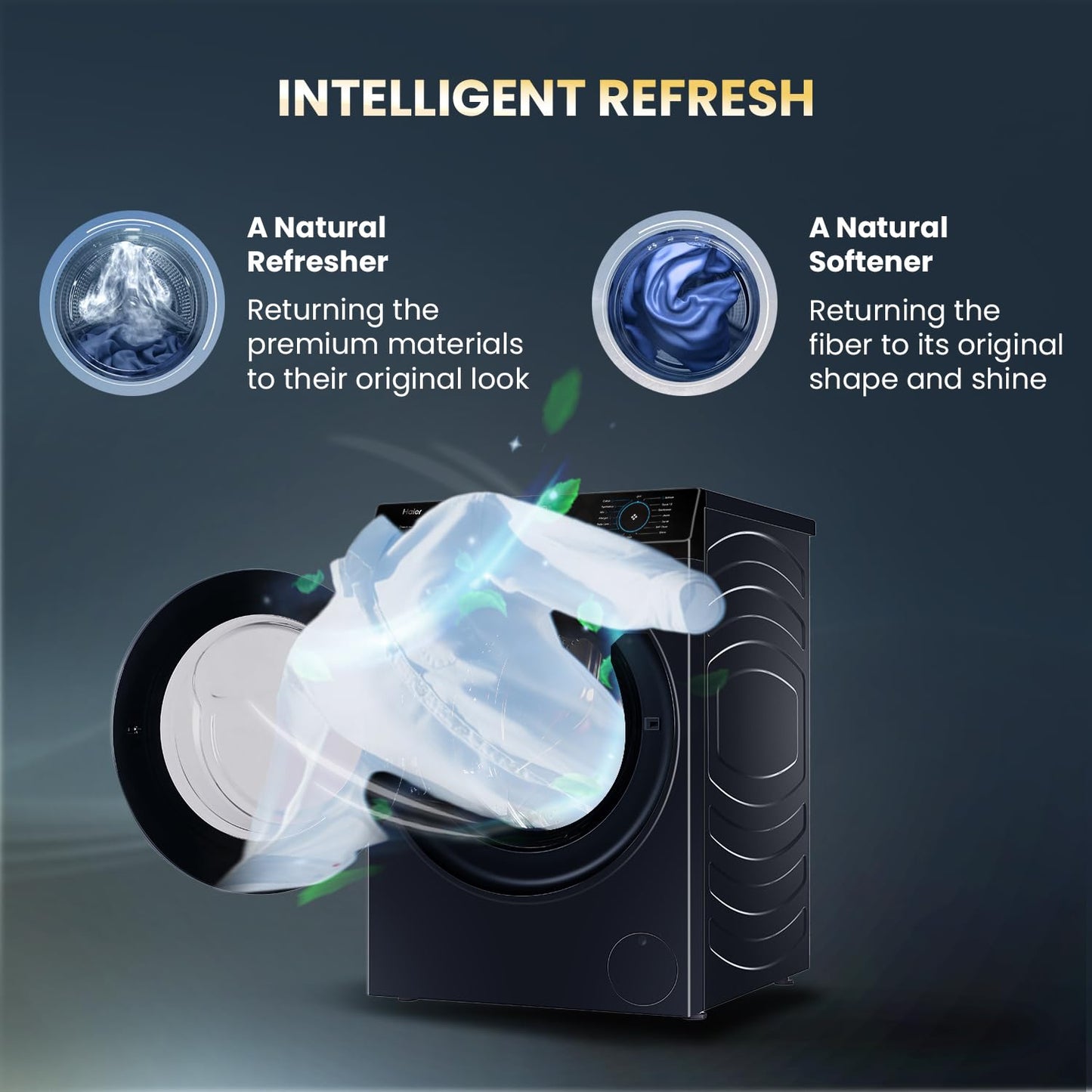 Haier 9 Kg 5 Star Powered by AI-DBT with Direct Drive Technology, PuriSteam, 525mm Super Drum Fully Automatic Front Load Washing Machine (EFL90-DM14IBIEBK,In-Built Heater,Steel Drum,Black)