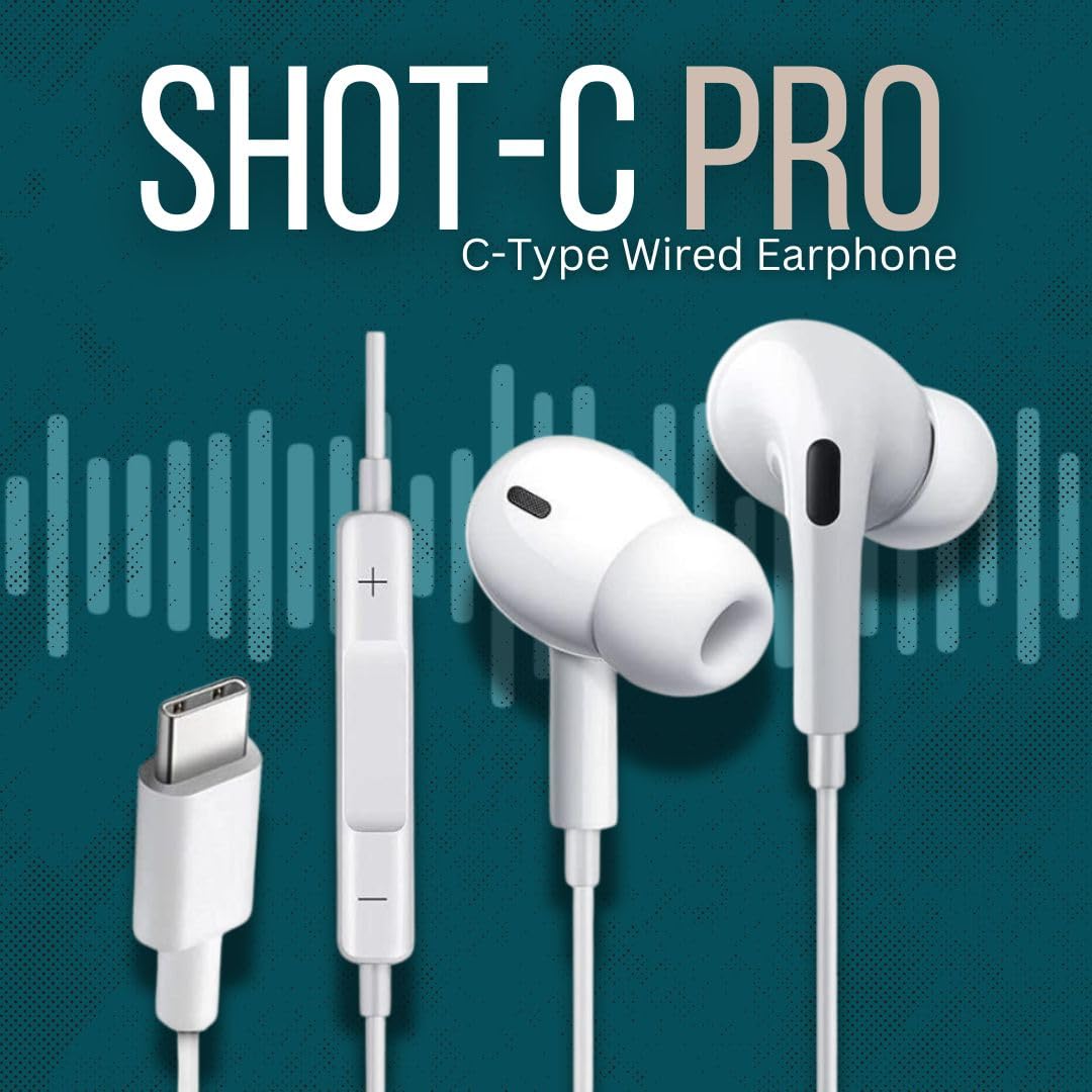 GZTouch Shot'-C PRO Type C Wired Earphone with Powerful HD Mic for Clear Sound, in-Line Volume Controller & Noise Cancellation Compatible with All Android & iOS Devices with CType Jack(White)
