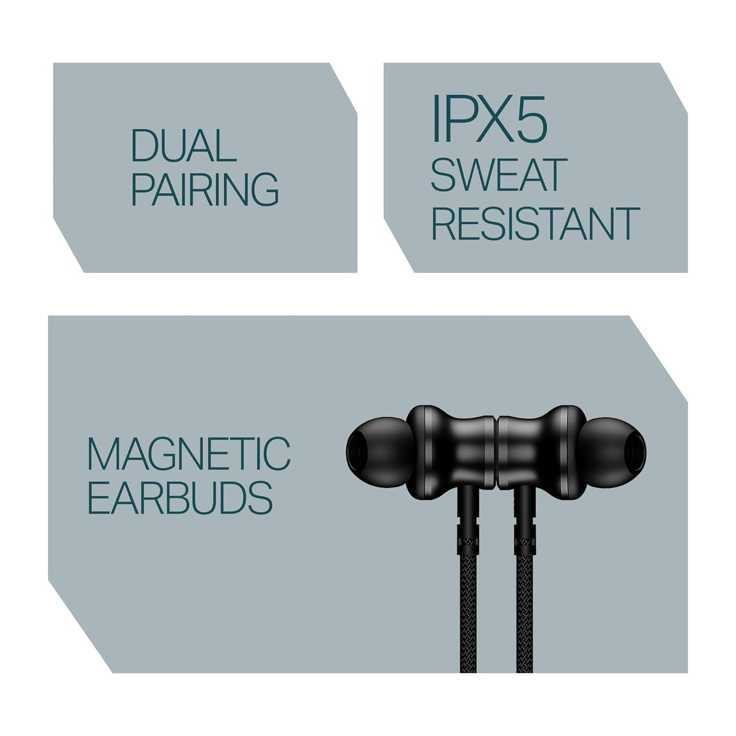 boAt Rockerz 113 (2025 Launch), 40 Hrs Playback, Dual Pair, Fast Charge, Enx Tech, Low Latency, Magnetic Buds, Bluetooth Neckband, Wireless with Mic in Ear Earphones(Active Black)