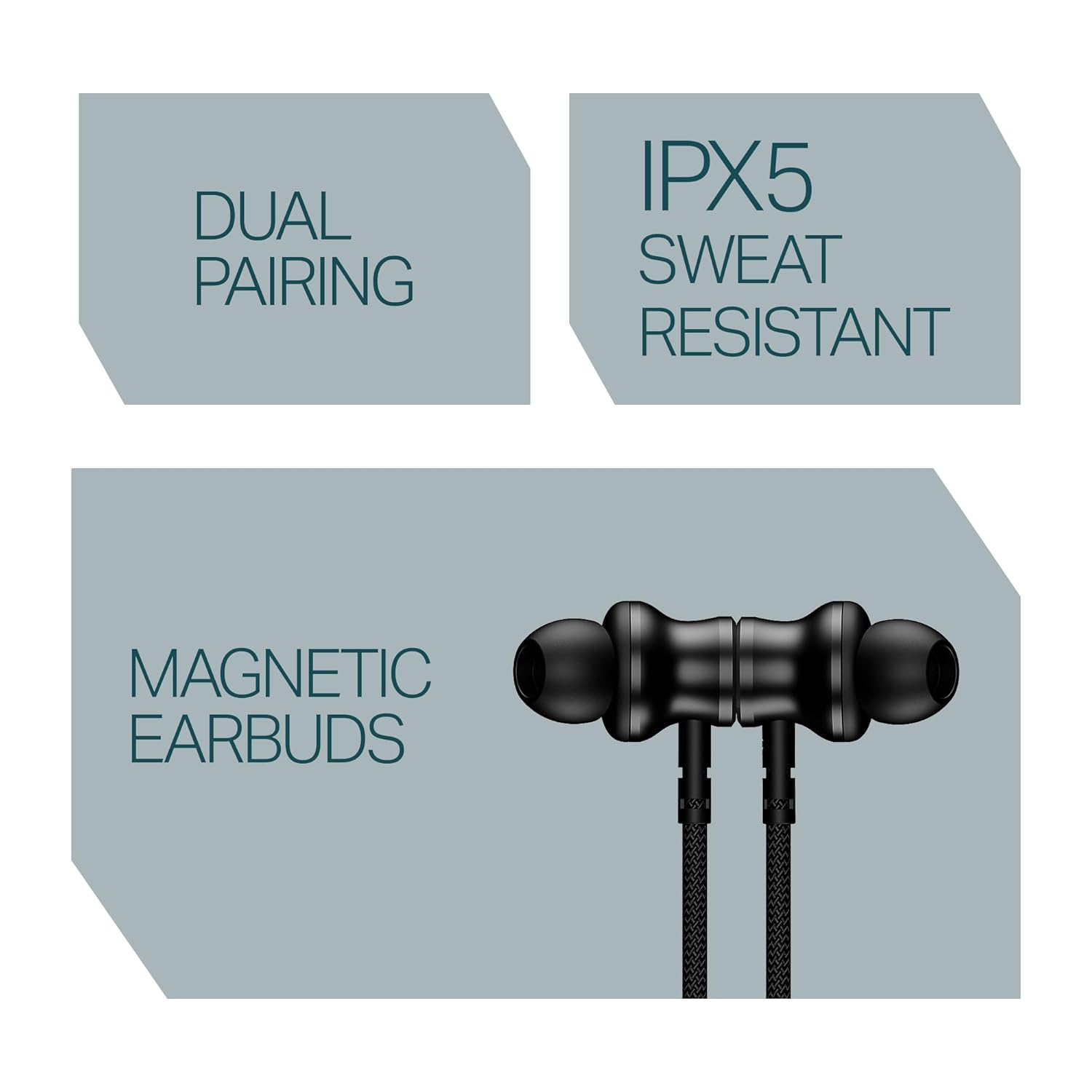 boAt Rockerz 113 (2025 Launch), 40 Hrs Playback, Dual Pair, Fast Charge, Enx Tech, Low Latency, Magnetic Buds, Bluetooth Neckband, Wireless with Mic in Ear Earphones(Active Black)