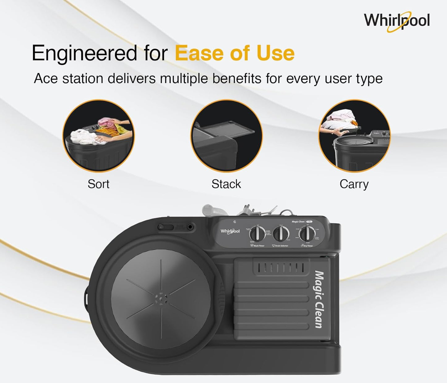 Whirlpool 7.0 Kg 5 Star MAGIC CLEAN Semi-Automatic Top Loading Washing Machine (MAGIC CLEAN RYL SRS 7.0 GREY DAZZLE (5YR), 4 Year Comprehensive Warranty, 1400 RPM Motor, 5 Year Motor Warranty)