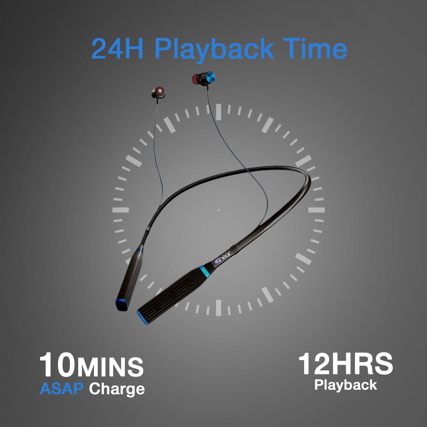 InEar MJ-Beat Bluetooth Wireless Neckband Earphones with Mic – Active Noise Cancellation, 24-Hour Music Playback, Type-C Fast Charging, Magnetic Earbuds, Lightweight Design, HD Sound | Blue