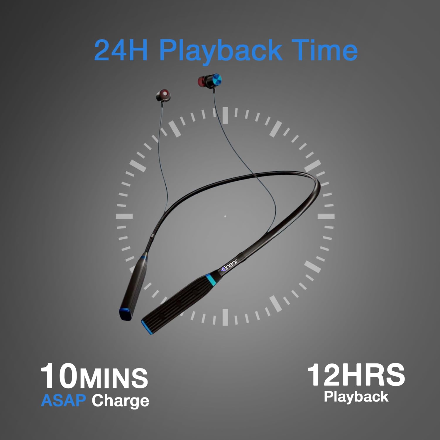 InEar MJ-Beat Bluetooth Wireless Neckband Earphones with Mic – Active Noise Cancellation, 24-Hour Music Playback, Type-C Fast Charging, Magnetic Earbuds, Lightweight Design, HD Sound | Blue