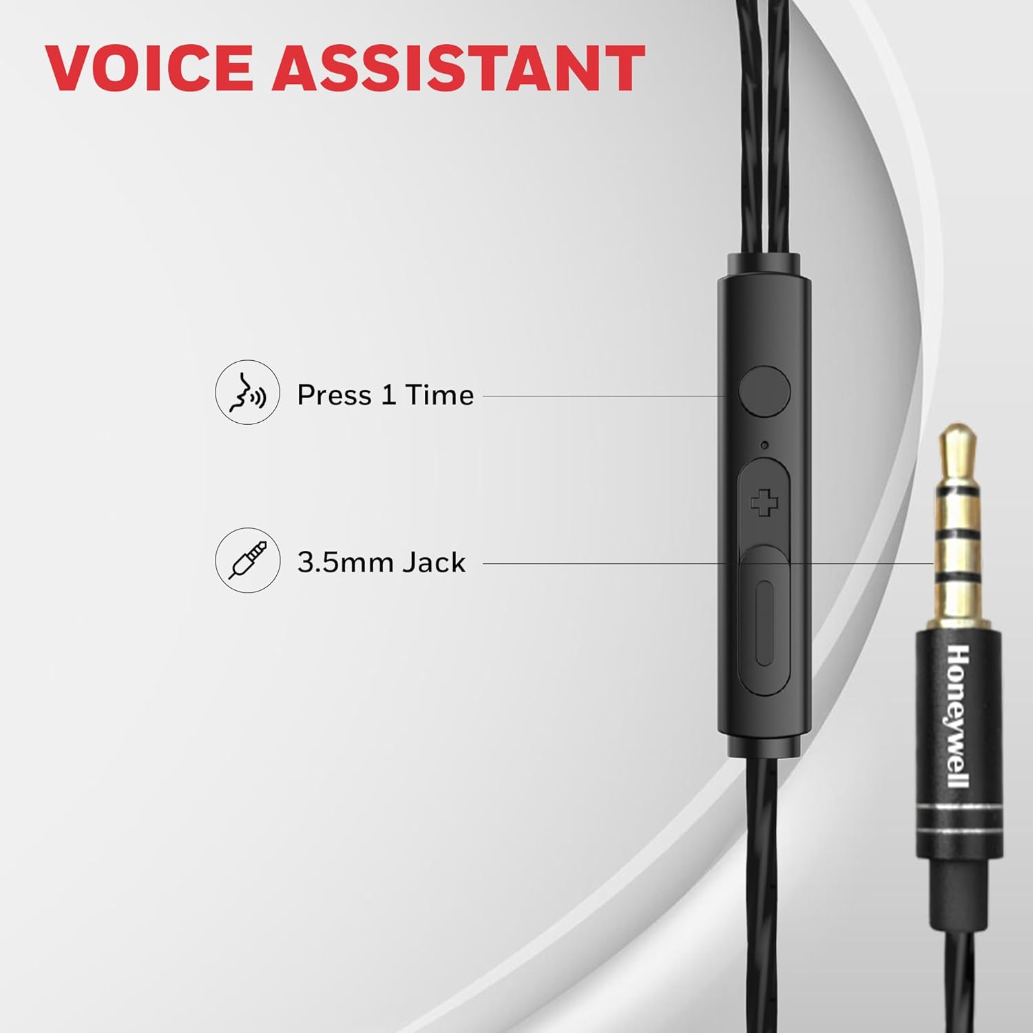 Honeywell Moxie V50 Wired Earphones with Built in Mic, 10mm*2 Drivers, Passive Noise Cancellation, Deep Bass & Clear Sound, Ultra HD Mic Quality, 3.5mm AUX, Voice Assistant Enabled, 1.2 Mtr