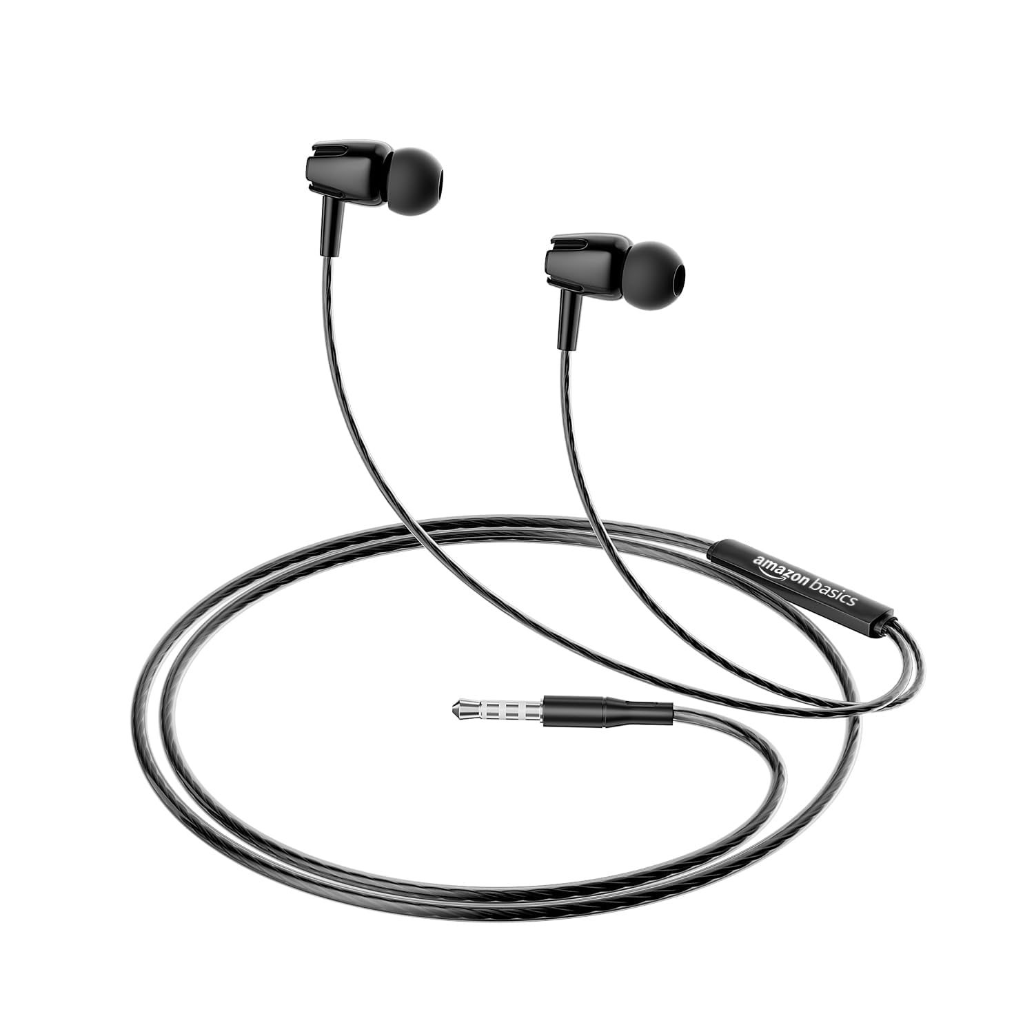 amazon basics in-Ear Wired Earphones with 9 mm Dual Drivers, in-Line Mic, Powerful Bass, Noise Isolation, 3.5 mm Audio Jack (Black and Red)