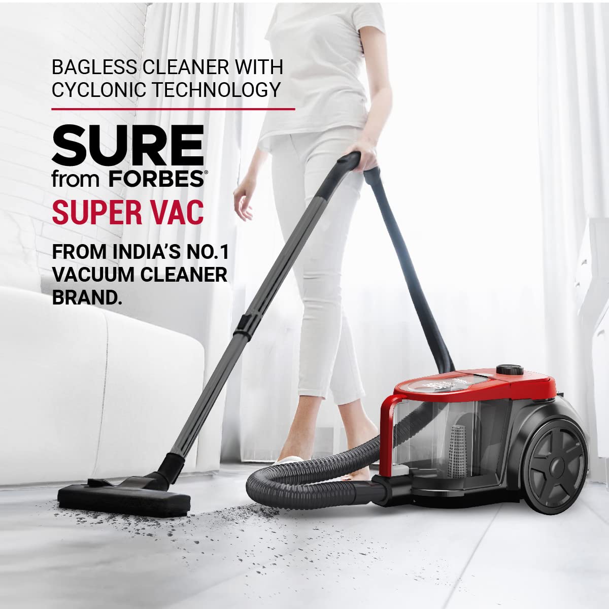 Eureka Forbes SuperVac 1600 Watts Powerful Suction,bagless Vacuum Cleaner with cyclonic Technology,7 Accessories,1 Year Warranty,Compact,Lightweight & Easy to use (Red) 1 Liter HEPA Filter 1 Piece