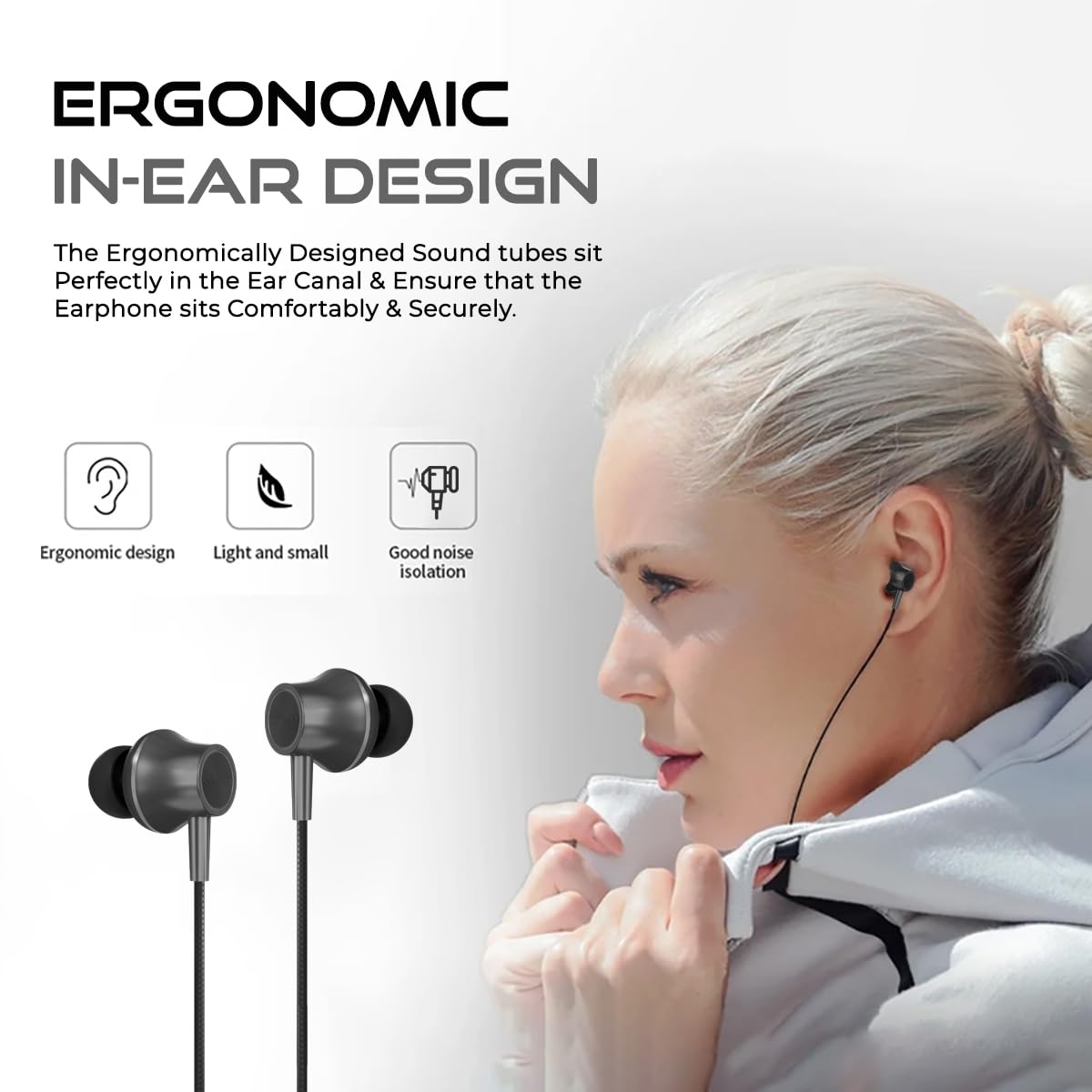 pTron Boom Play in Ear Type C Wired Headphones with Mic, 10Mm Drivers for Immersive Audio, 1.2M Fish Scale Style Tangle-Free Cable, in-Line Controls, Metal Buds, Snug-Fit & Wide Compatibility (Black)