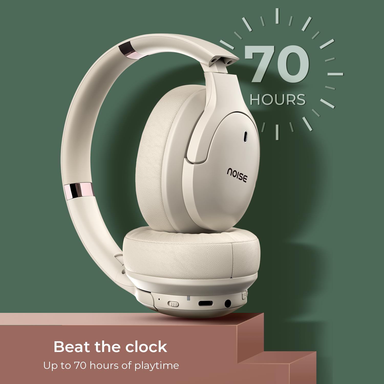 Noise Airwave Max 4 Wireless Over Ear Headphones with 70H Playtime, ENC, 40mm Driver, Low Latency(up to 40ms), Dual Pairing, BT v5.4 (Calm Beige)