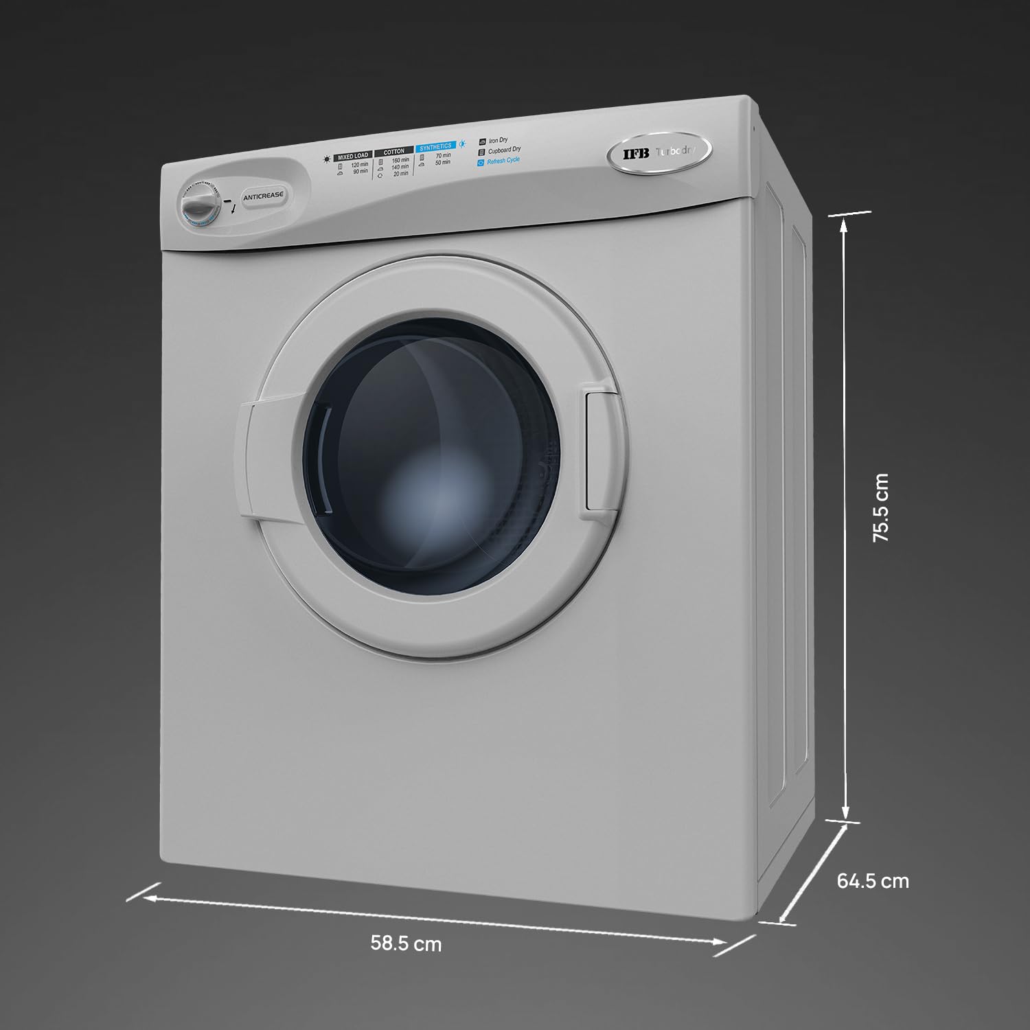 IFB 5.5 kg Fully-automatic Dryer (TURBO DRY EX, Silver, Wall Mountable,Anti crease)
