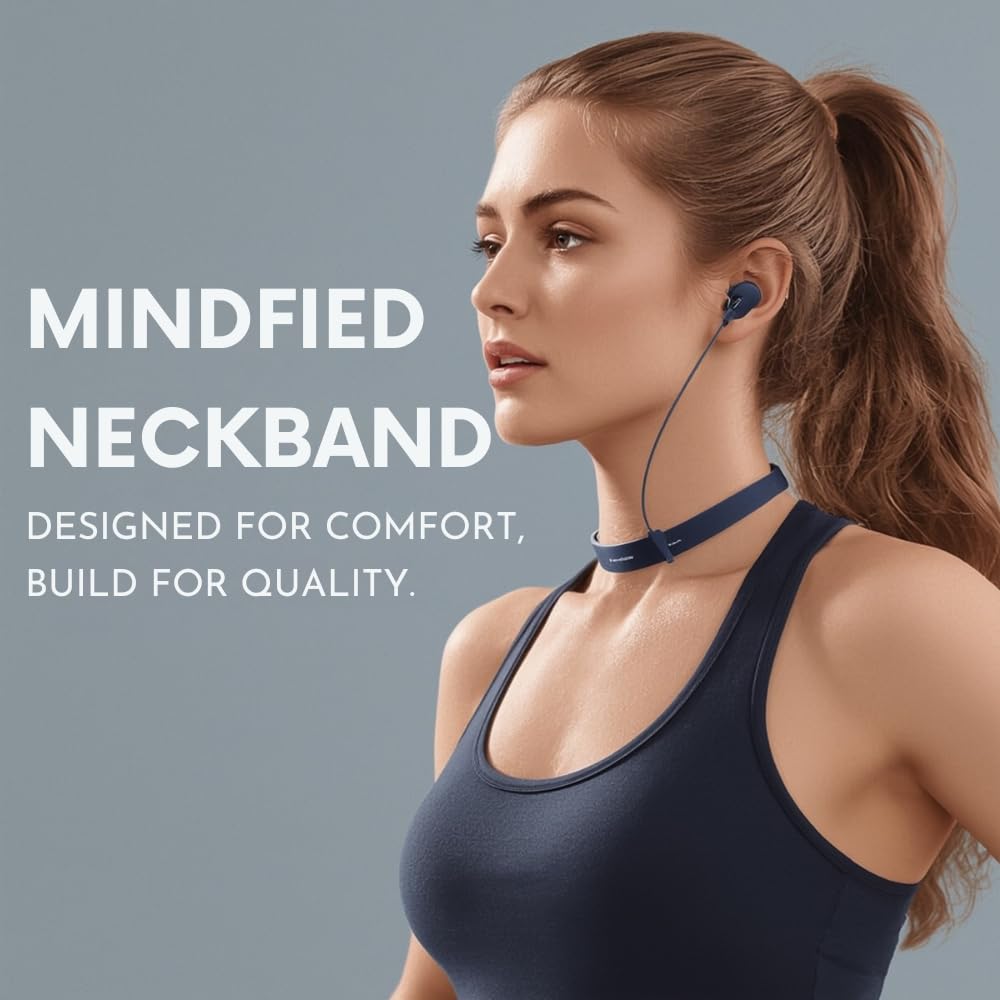 MINDFIED Bluetooth 5.3 Wireless Neckband Earphones | 38H Playback, Fast USB-C Charging, IPX7 Waterproof, Magnetic Buds, Deep Bass, Voice Assistant, Built-in Mic – Workout & Travel Friendly