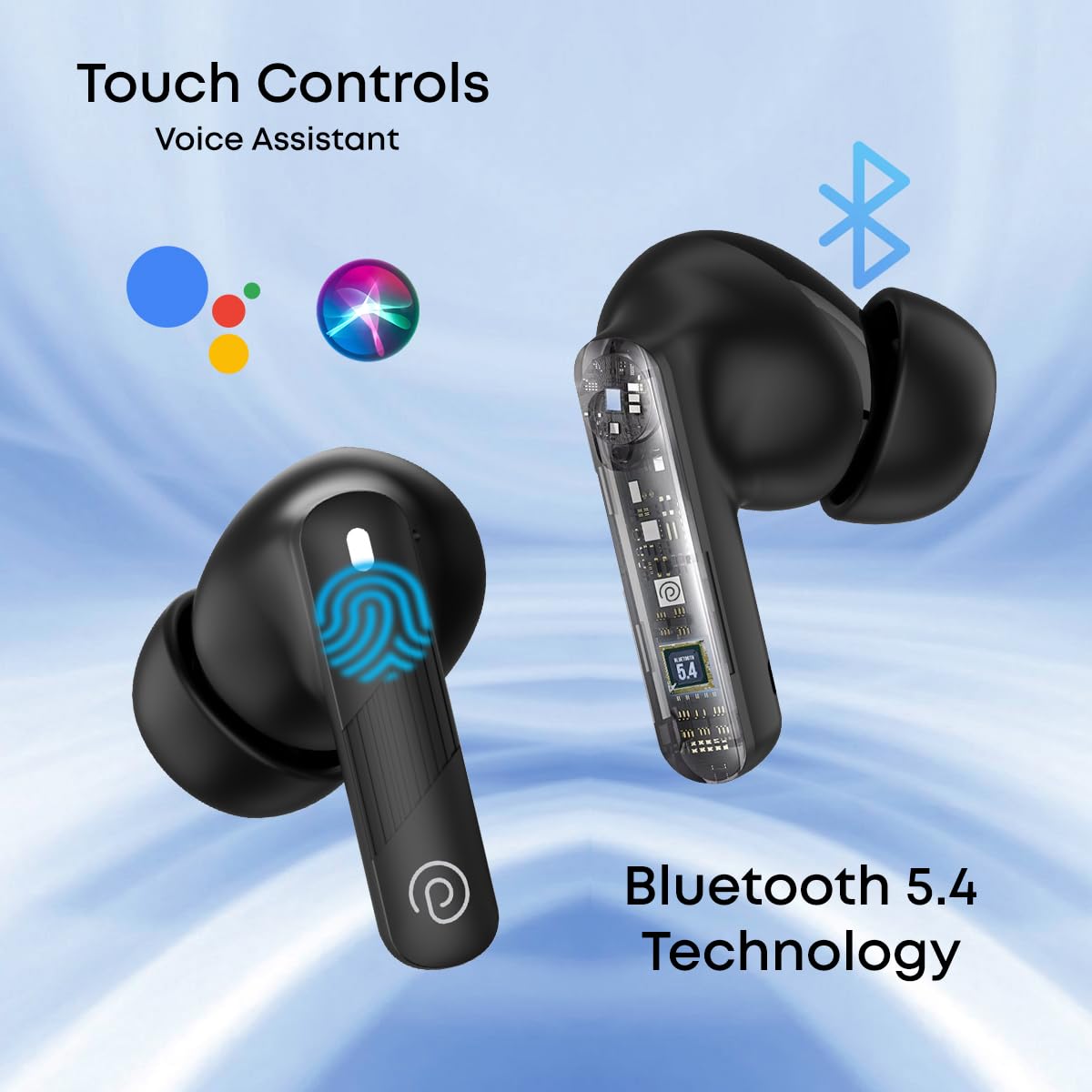 pTron Bassbuds Fury in-Ear TWS Earbuds with 13mm Drivers, 50Hrs Playtime, AI-ENC Clear Calls, Bluetooth V5.4 Wireless Headphones, Voice Assistant, Type C Charging & IPX5 Water Resistant (Black)