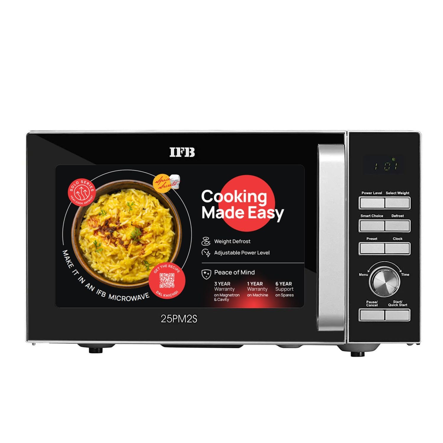 IFB 25 L Solo Microwave Oven (25PM2S, Anti Rust Stainless Steel Cavity With 61 Auto Cook Menus, Multi Stage Cooking, Auto Defrost, Silver)