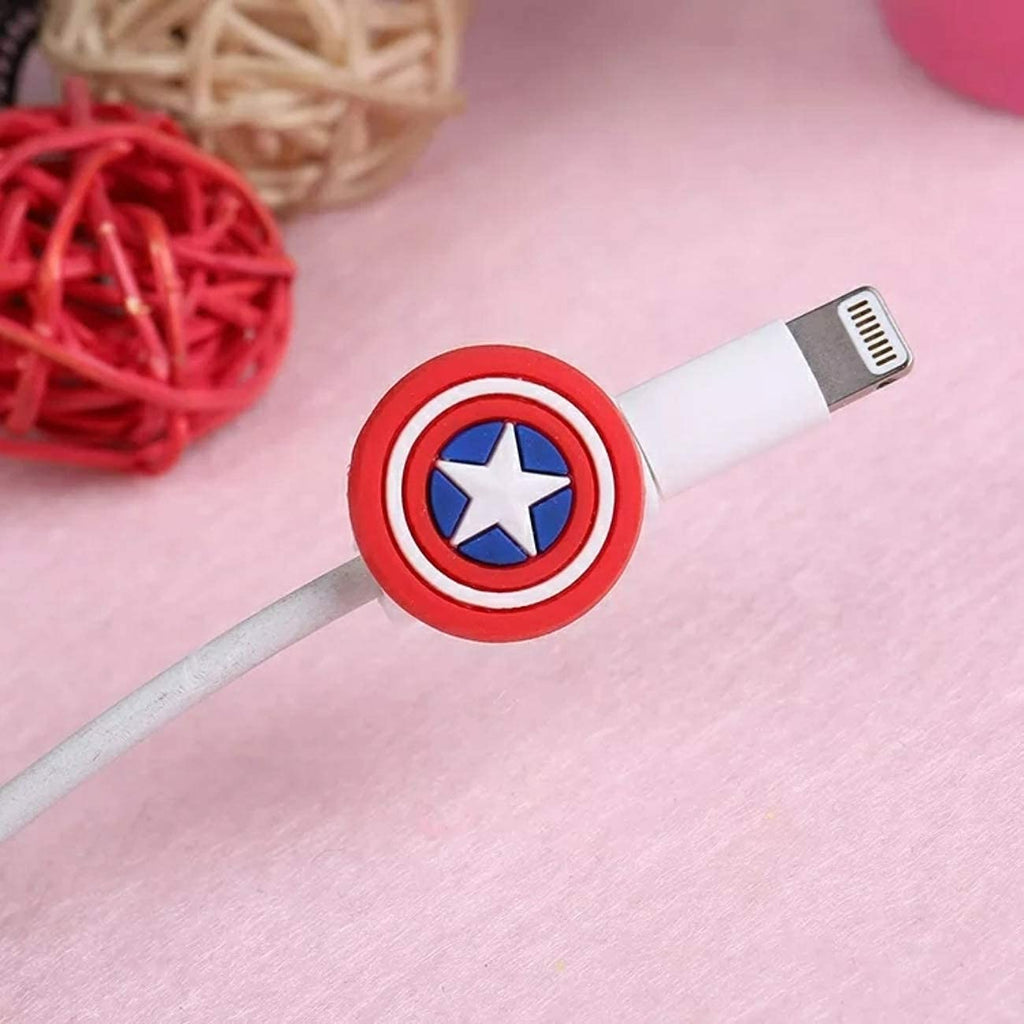 Careflection 6-in-1 Multi Combo Spiral USB Cable Protectors + Earphones Winder + Sticker + Cable Clips + Earphone Jack Clip (Captain America)