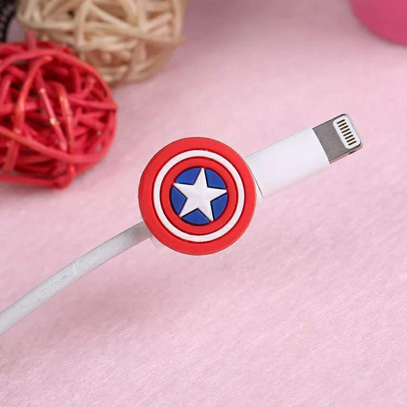 Careflection 6-in-1 Multi Combo Spiral USB Cable Protectors + Earphones Winder + Sticker + Cable Clips + Earphone Jack Clip (Captain America)