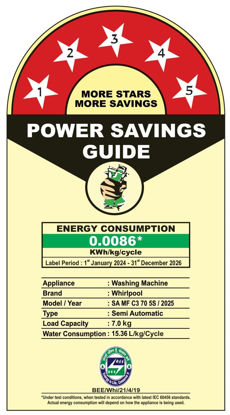 Whirlpool 7.0 Kg 5 Star MAGIC CLEAN Semi-Automatic Top Loading Washing Machine (MAGIC CLEAN RYL SRS 7.0 GREY DAZZLE (5YR), 4 Year Comprehensive Warranty, 1400 RPM Motor, 5 Year Motor Warranty)