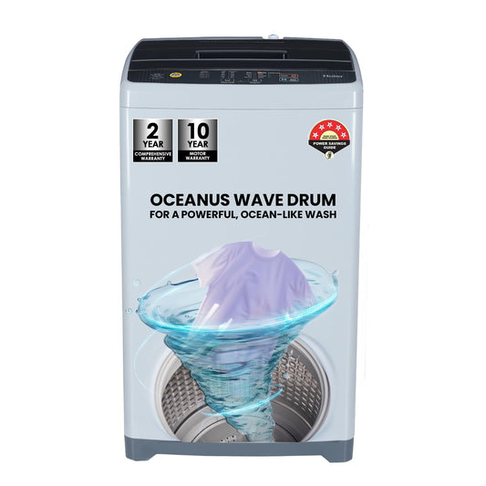 Haier 6 kg 5 Star Oceanus Wave Drum Washing Machine Fully Automatic Top Load (HWM60-AE, Moonlight Silver)