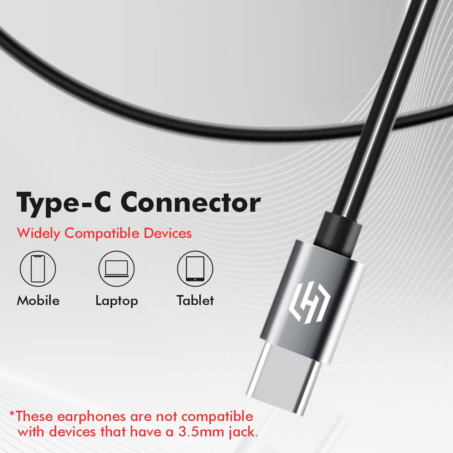 HUMBLE in Ear Wired Earphones with Mic for Type-C Port,10Mm Dynamic Drivers for Enhanced Bass,in Line Controls for Volume and Calls,1.2M Tangle Free Silicone Cable,Wide Compatibility,Metal Alloy Body