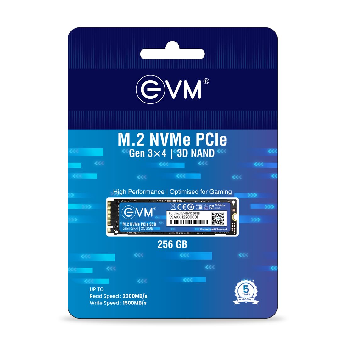 EVM M.2 NVMe Internal SSD (2280) - 2000MB/s Read - PCIe Interface Gen 3x4-4X Faster Than SATA SSD- 5 Year Warranty, (EVMNV/256GB)
