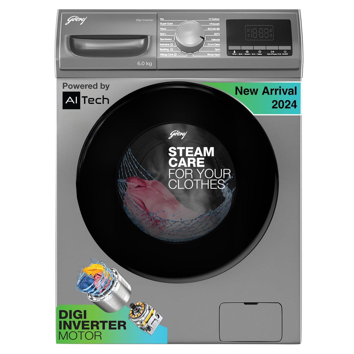 Godrej 7 Kg 5 Star, AI Powered, Inbuilt Heater, Steam Wash, FabriSafe Drum, Refresh Cycle, 65% Water Saving, Fully Automatic Front Load Washing Machine (WFEON CRS 7010 5.0 FKEDM GLWH, Glacial White)