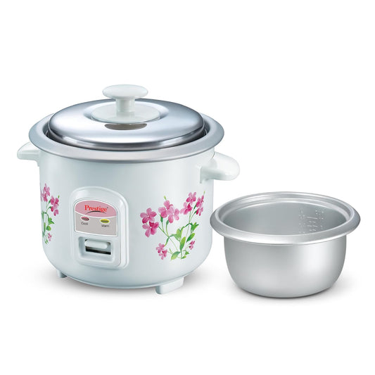 Prestige PRWO 0.6 L Electric Rice Cooker with 2 cooking pans|Detachable power cord|Durable body|Cool touch handles|White| Raw capacity-0.3L|Cooked capacity-0.6 L|Cooks for a family of 1 to 2 members