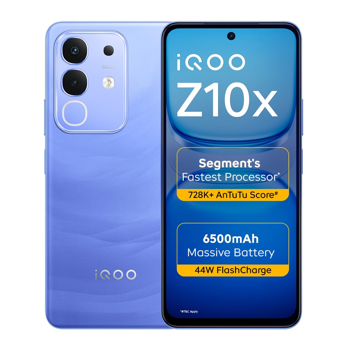 iQOO Z10x 5G (Ultramarine, 8GB RAM, 256GB Storage) | 6500 mAh Large Capacity Battery | Dimensity 7300 Processor | Military-Grade Durability