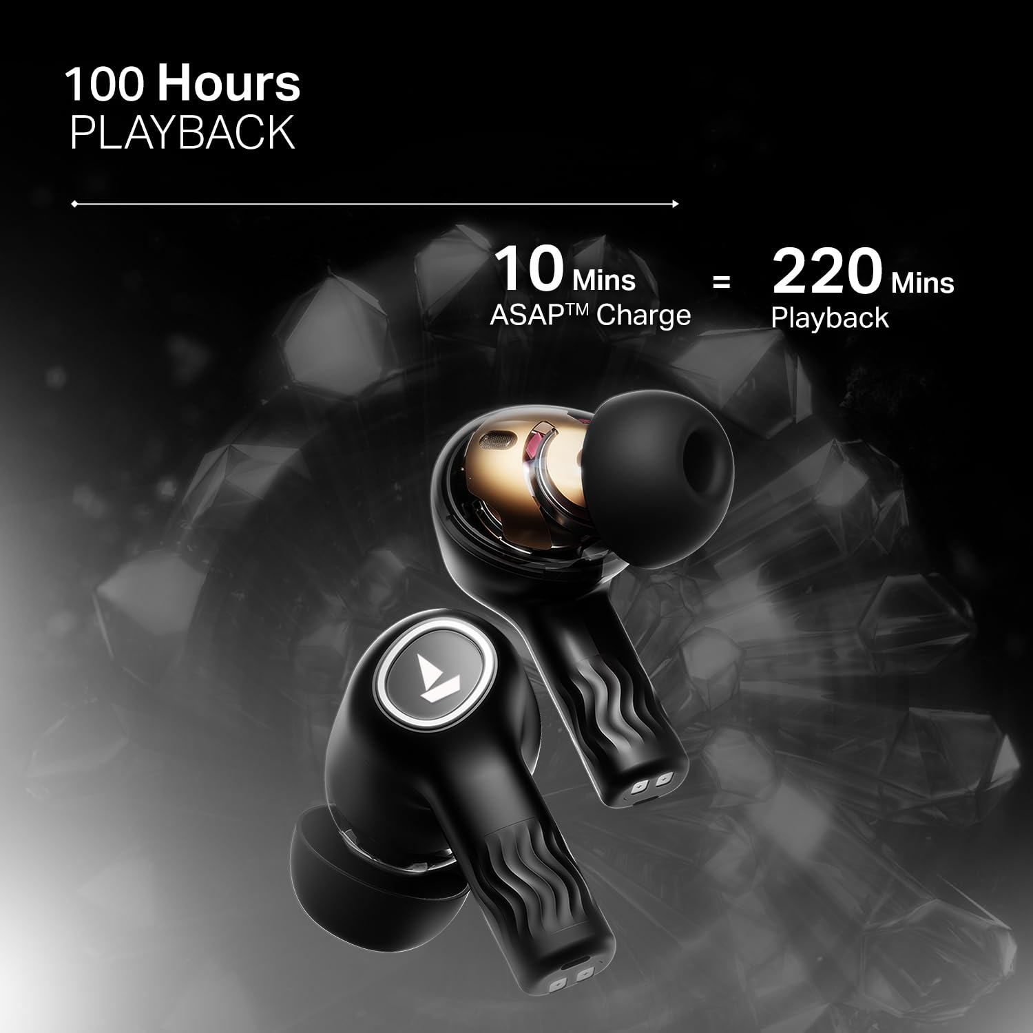 boAt Nirvana Crystl (2025 Launch), Transparent Case,Spatial Audio, ANC(~32dB), 100Hrs Battery,4Mics ENx,App Support, Bluetooth Earbuds, TWS Ear Buds Wireless Earphones with mic (Quantum Black)