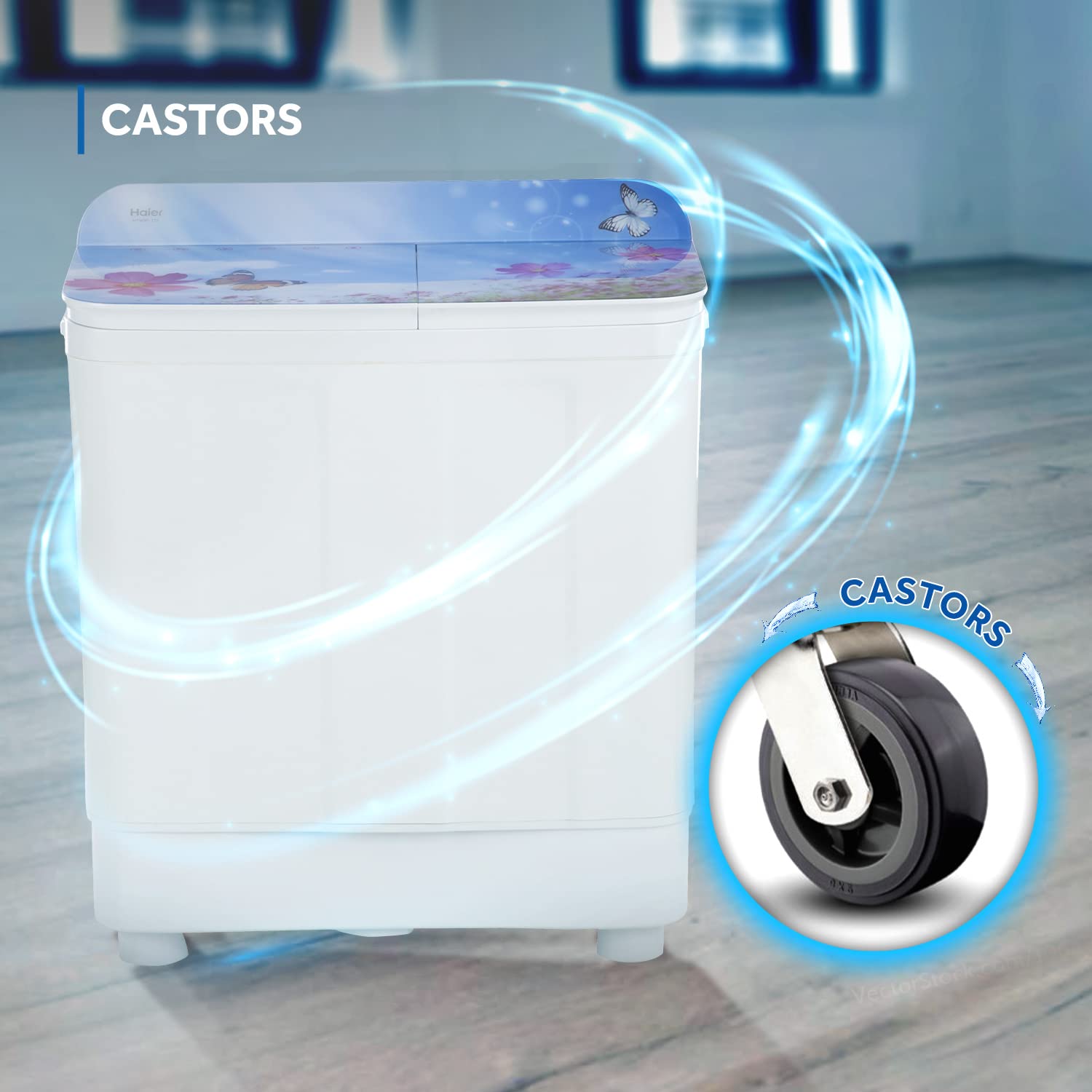 Haier 9.5 Kg 5 Star Voltex Pulsator Semi-Automatic Top Load Washing Machine (HTW95-178, Flowers World)