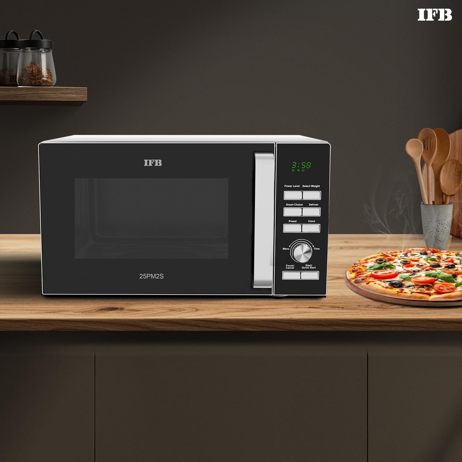 IFB 25 L Solo Microwave Oven (25PM2S, Anti Rust Stainless Steel Cavity With 61 Auto Cook Menus, Multi Stage Cooking, Auto Defrost, Silver)