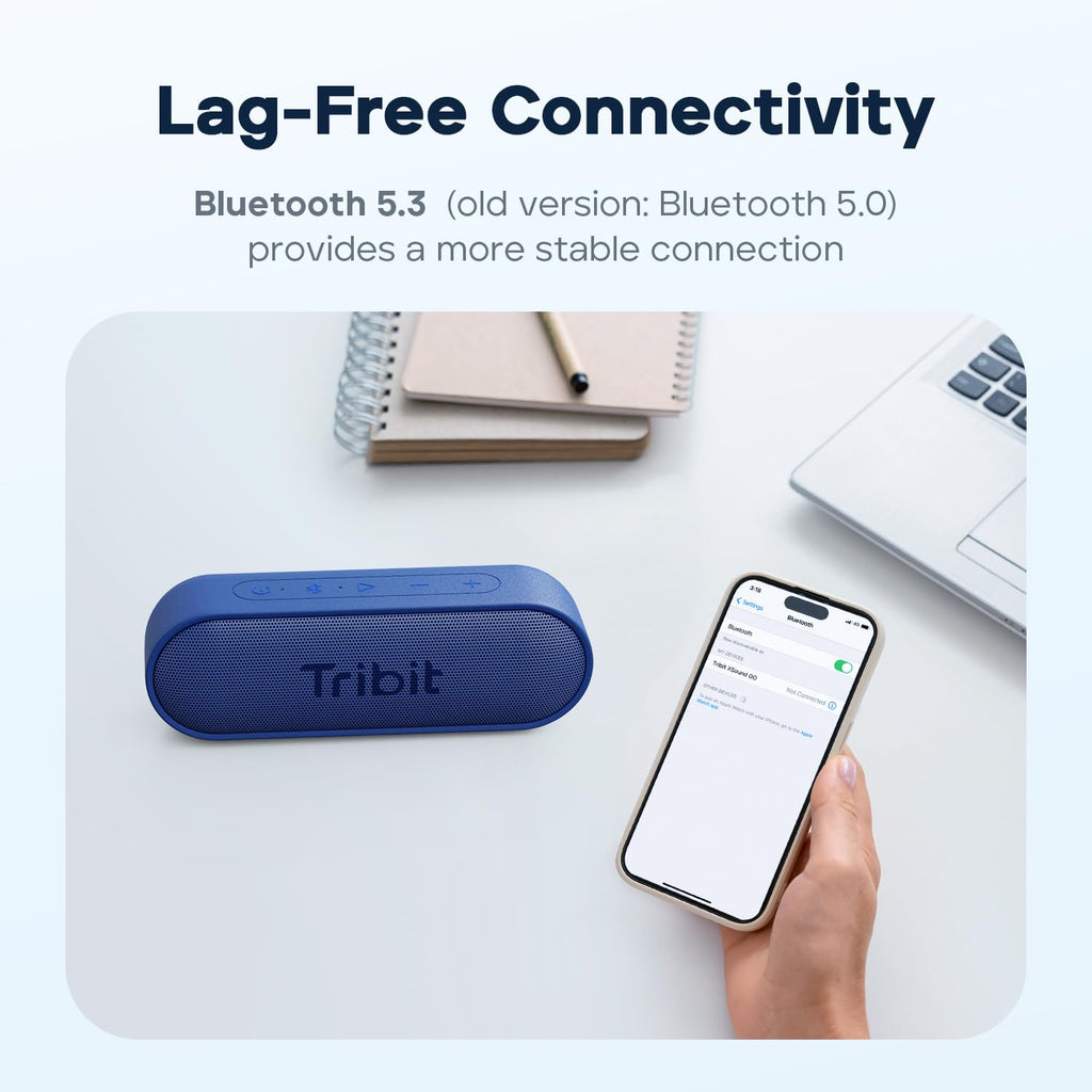 Tribit Updated Version XSound Go Wireless Bluetooth 5.3 Speakers with Loud Stereo Sound & Rich Bass 16W,24H Playtime,150 ft Bluetooth Range,Outdoor Lightweight IPX7 Waterproof,Built-in Mic (Black)