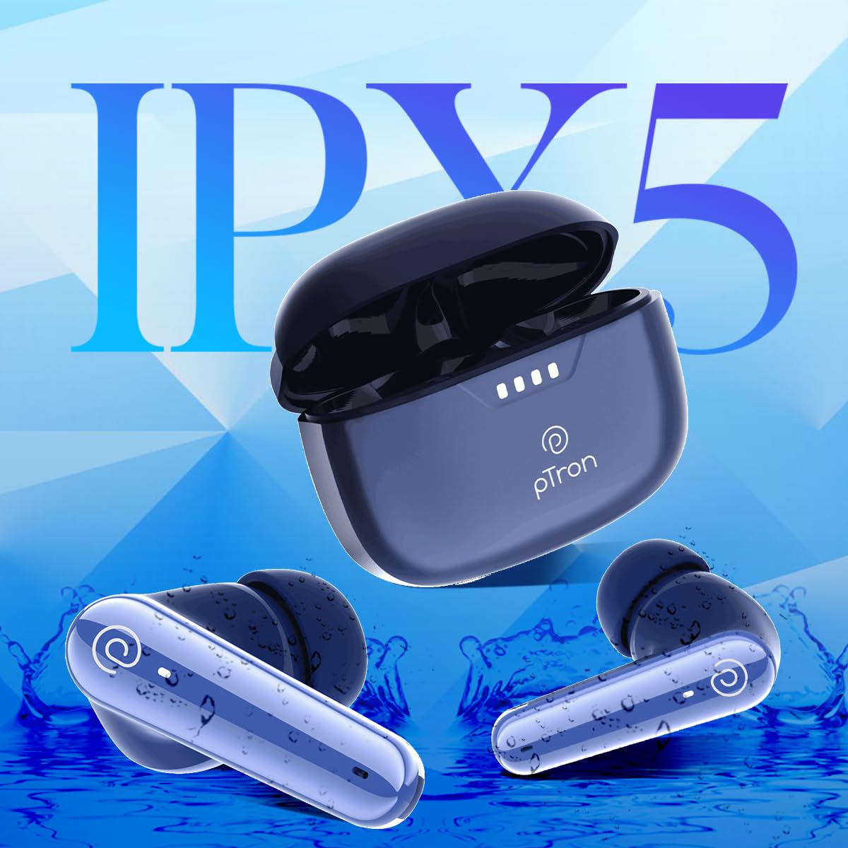 pTron Newly Launched Bassbuds Prism TWS Earbuds with 3D AudioScape, 45Hrs Playtime, TruTalk AI-ENC Calls, 50ms Low Latency Sync, BT5.3, Type-C Fast Charging, Voice Asst. & IPX5 Water Resistant (Blue)