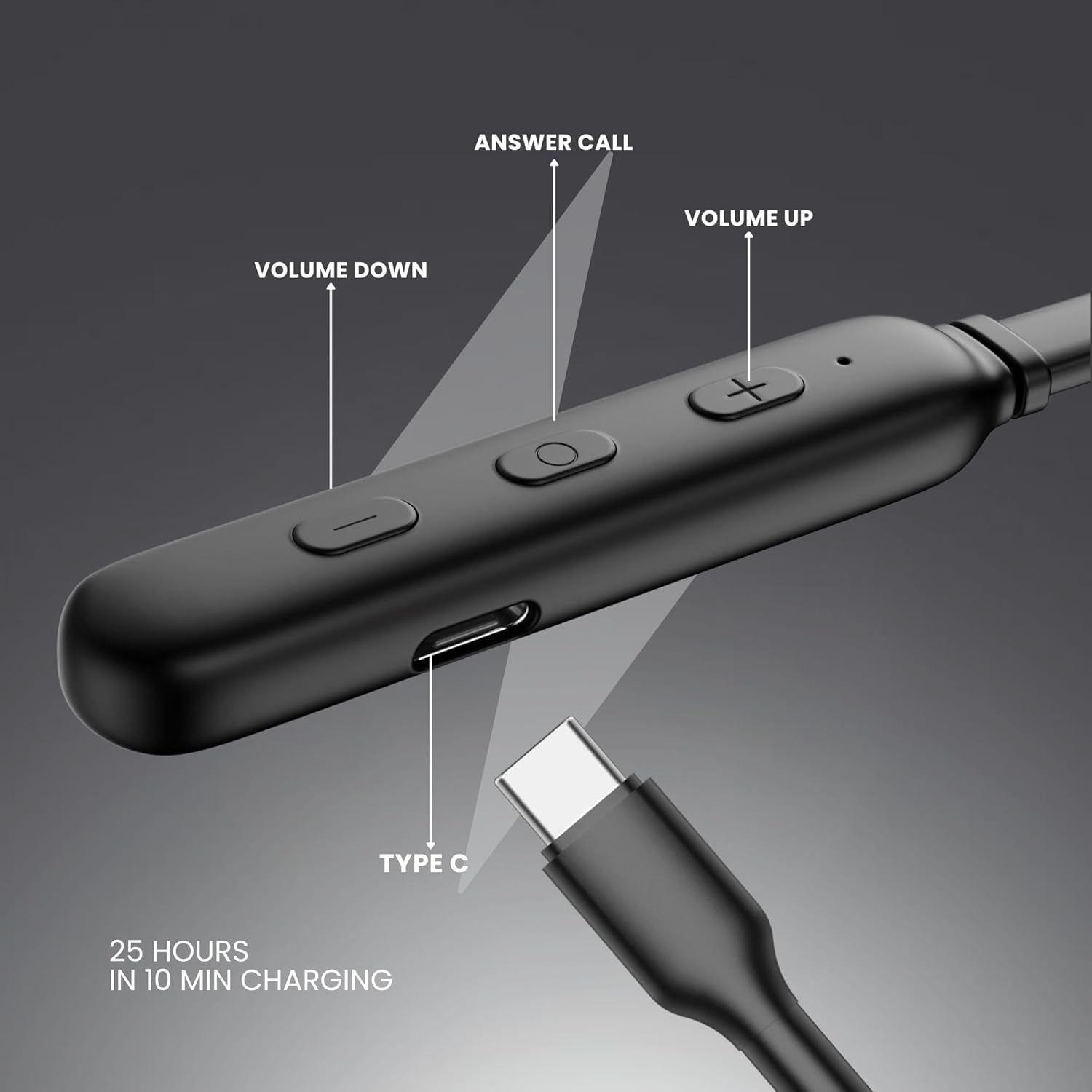 OOGE Tune 8 Neckband Bluetooth Earphones, 30 Hours Playtime, Deep Bass, Type-C Fast Charge, Sweat Resistant, Magnetic Eartips, Sound Pulse Mic (Satin Black)