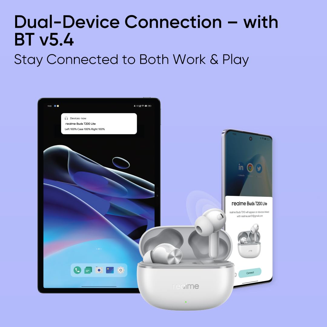 realme Buds T200 Lite Bluetooth in Ear Earbuds,4 Mic, AI ENC for Calls,48 Hours Total Playback with Fast Charging and Ultra Low Latency Gaming TWS,Google Fast Pair,with mic (Storm Grey)