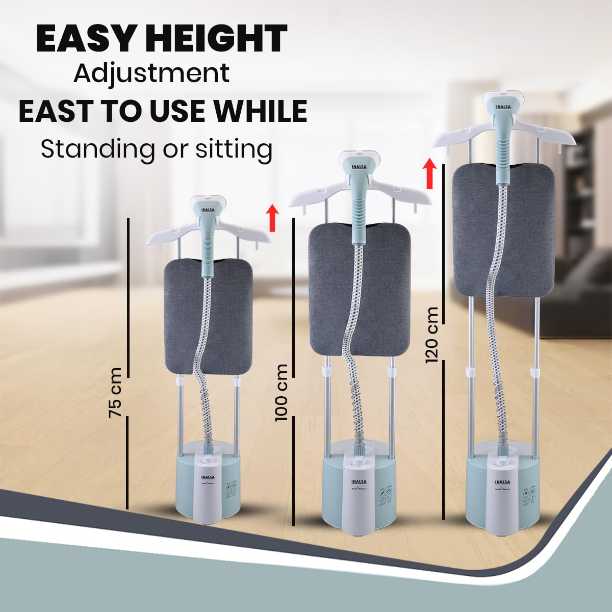 INALSA Standing Iron Garment Steamer-2000 W|Variable Control Knob |1.7 L Detachable Water Tank|Adjustable Iron Board|Vertical & Horizontal Steaming up to 30g/min|28 sec Fast Heating-STEAM MASTER PLUS