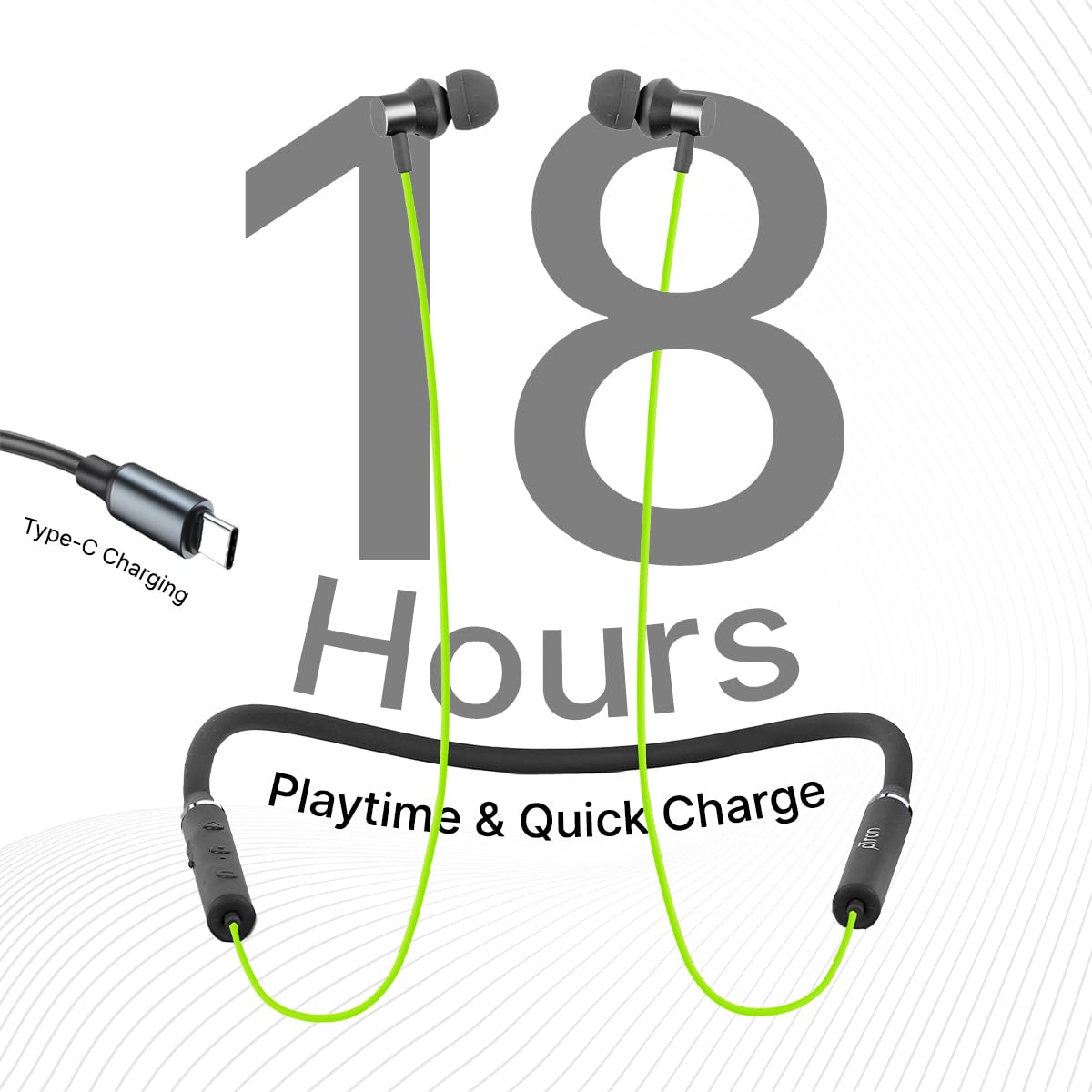 pTron Tangentbeat in Ear Bluetooth 5.0 Wireless Headphones, Deep Bass, 18H Playtime, Clear Calls, Dual Device Pairing Wireless Neckband, Fast Charging, Voice Assistant & IPX4 (Green/Grey)