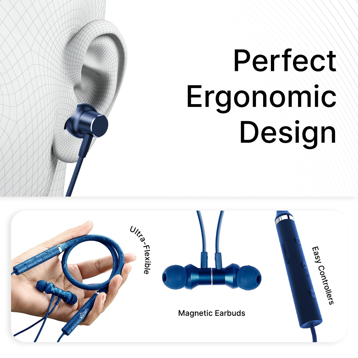 pTron Tangentbeat in Ear Bluetooth Wireless Headphones with Mic, Punchy Bass, 10mm Drivers, Clear Calls, Dual Pairing, Fast Charging, Magnetic Buds, Voice Assist & IPX4 Wireless Neckband (Dark Blue)