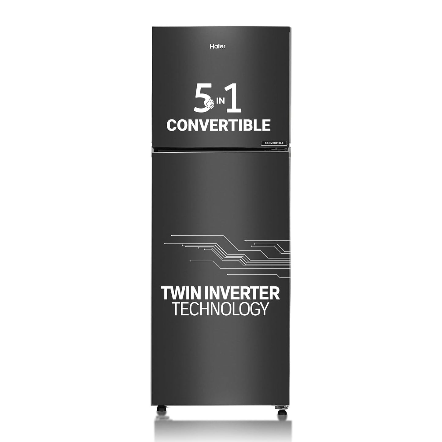 Haier 240L 3 Star Frost Free Top Mount Double Door Refrigerator|5 In 1 Convertible Modes|Twin Inverter|200% Faster Ice Making in 49 Minutes (HEF-253GB-P, GE Black)