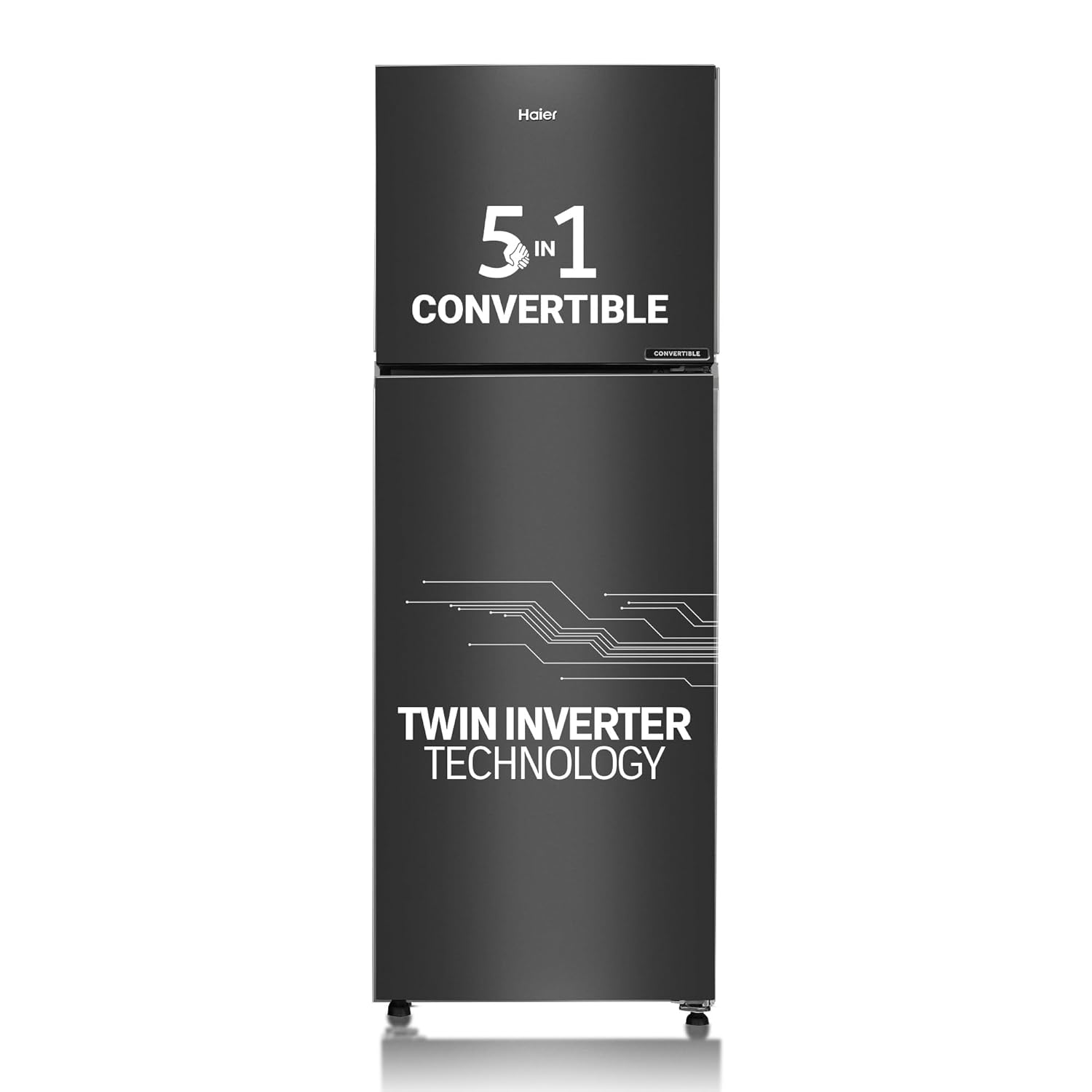 Haier 240L 3 Star Frost Free Top Mount Double Door Refrigerator|5 In 1 Convertible Modes|Twin Inverter|200% Faster Ice Making in 49 Minutes (HEF-253GB-P, GE Black)