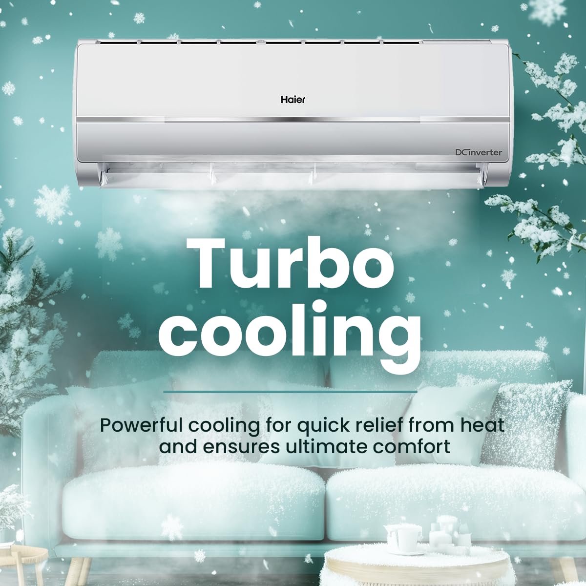 Haier 1.5 Ton 3 Star Twin Inverter Split AC (Copper, 5 in 1 Convertible, Anti Bacterial Filter, Cools at 54°C Temp, Long Air Throw - HSU17V-TMS3BN-INV, White)