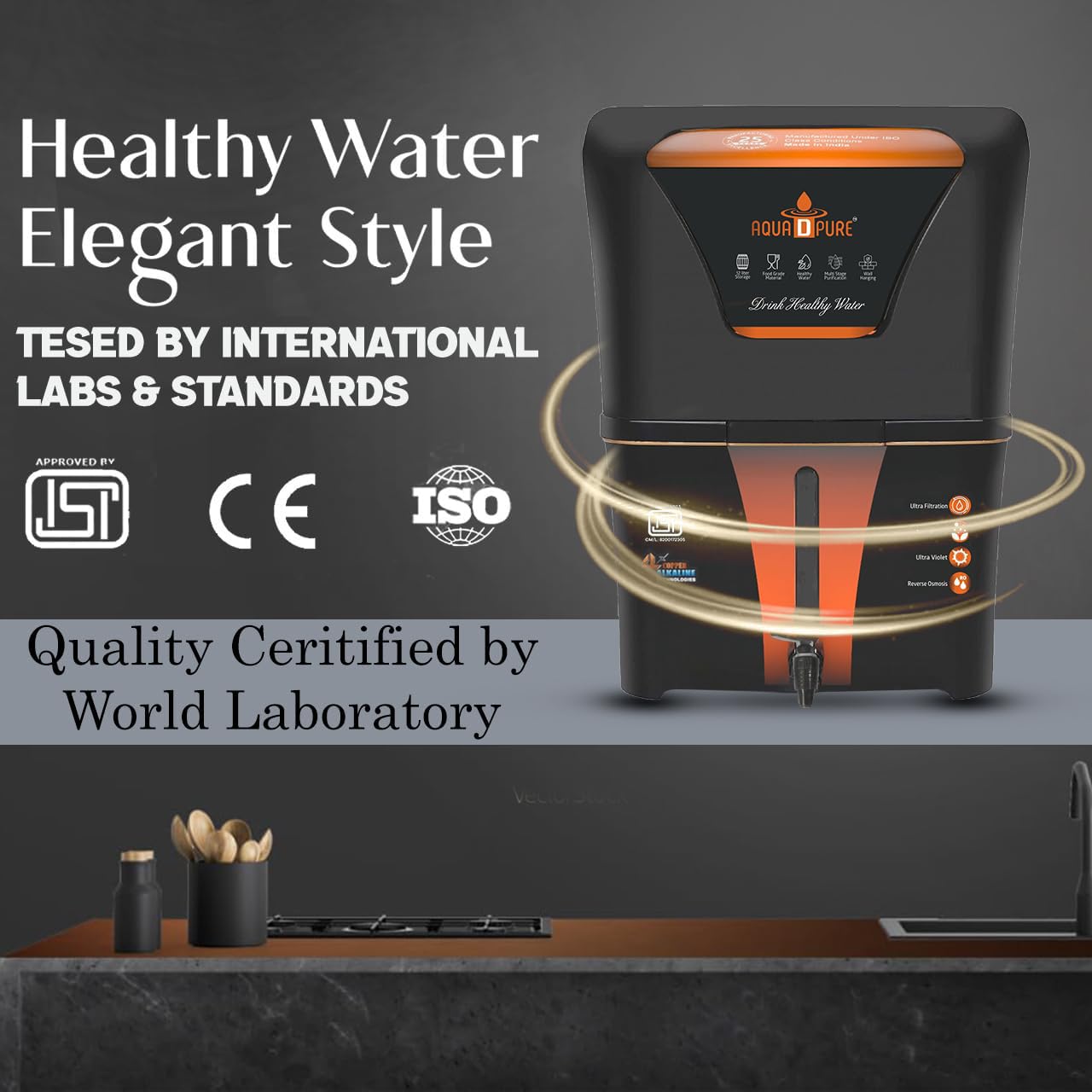 AQUA D PURE Copper + Alkaline RO Water Purifier 12L RO+UV+UF Copper+Bio-Alkaline +TDS Control+UV Purified Water with Goodness of RO Water Purifier, Black