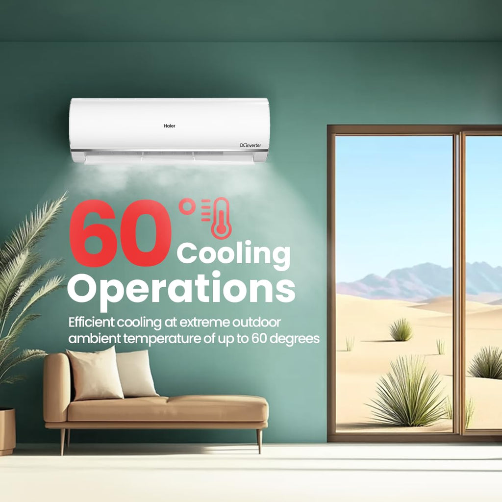 Haier 1.5 Ton 5 Star Triple Inverter Split AC (4850 W, Copper, 7 in 1 Convertible, 4-Way Swing, Frost Self Clean, HD Filter, Cools at 60°C, 20 Mtr. Air Throw - HSU18K-PYSS5BN-INV, White)