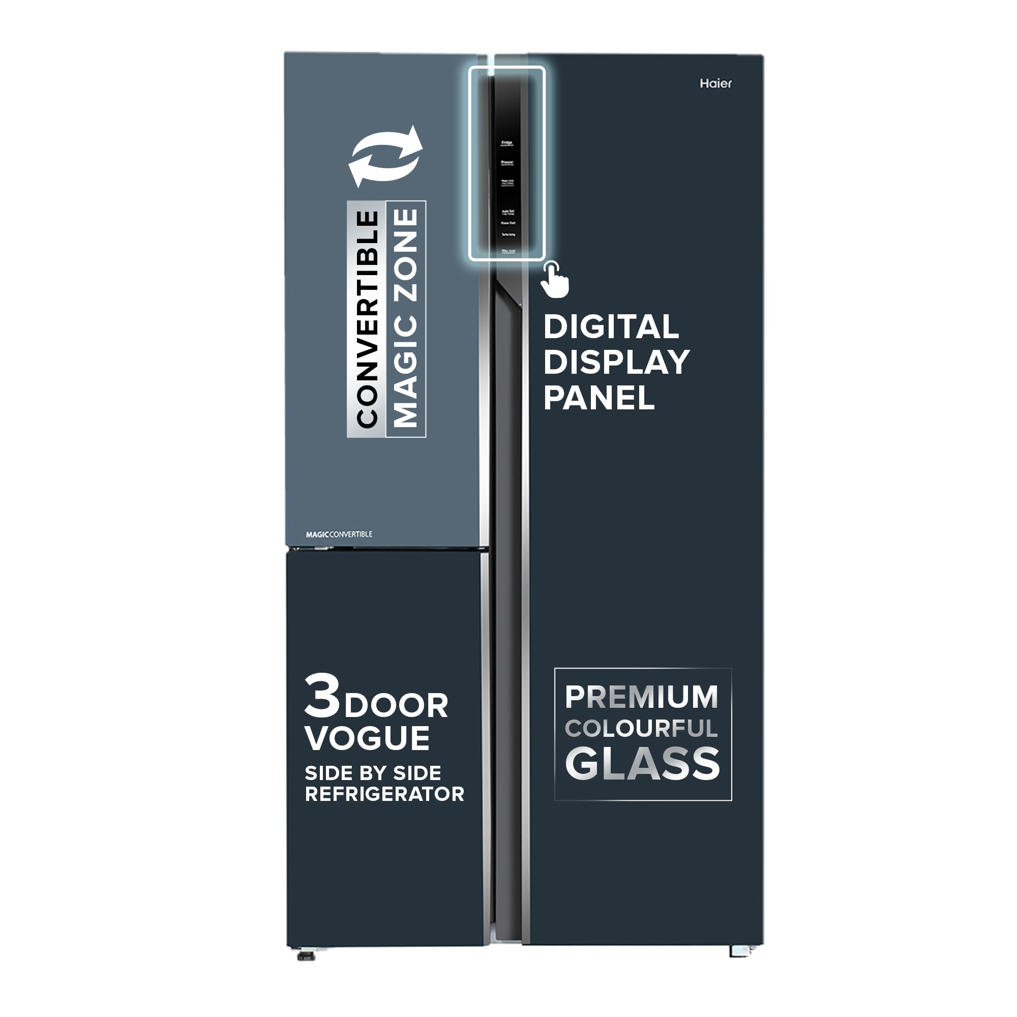 Haier 602L 3Star 2 Door Premium Glass Door Side by Side Frost Free Refrigerator|Convertible|Smart Sense AI|Expert Inverter|Digital Display Panel|Deo Fresh Technology (HRS-682KGU1, Black Glass)