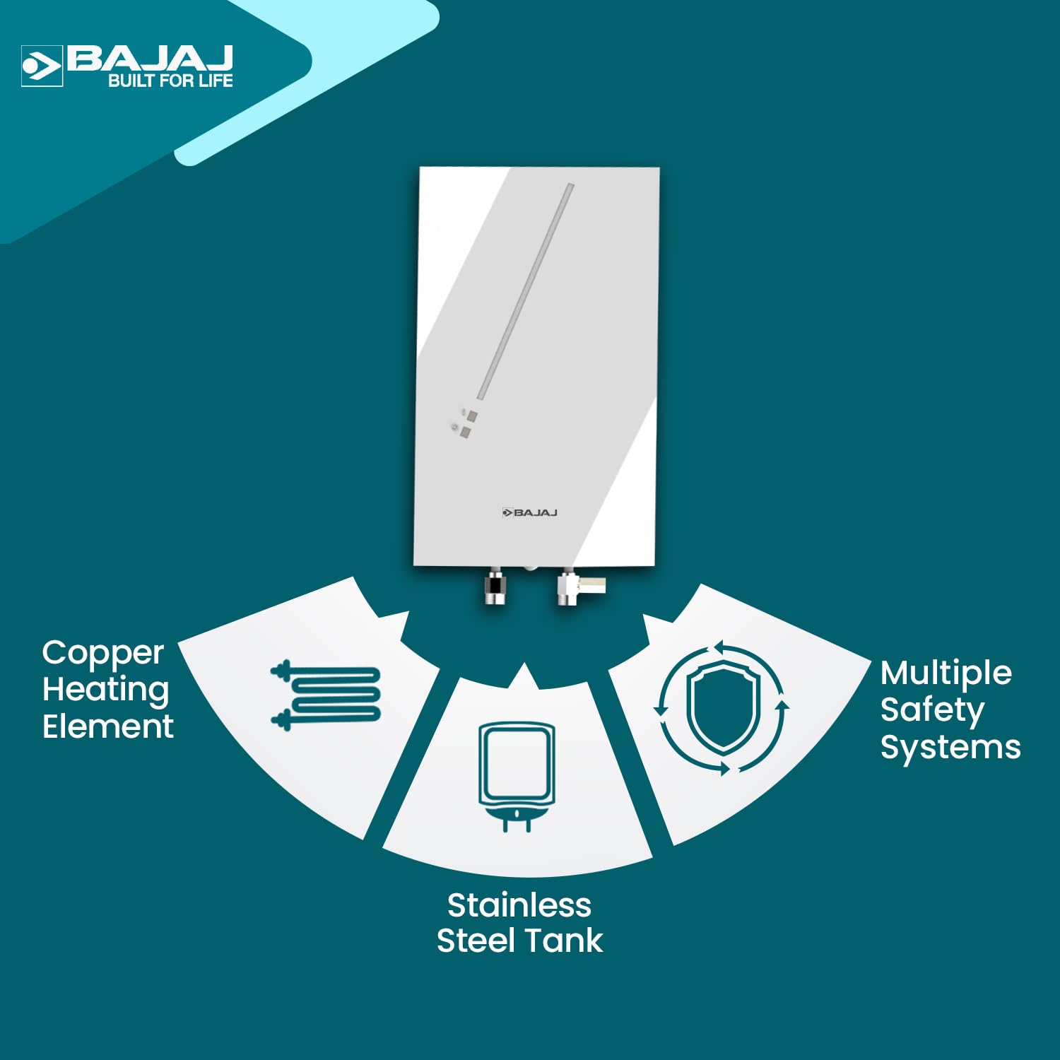 Bajaj Skive 5 Litre Instant Water Heater for home| High Grade SS Tank| Multiple Safety System| Suitable for High Rise| Shock Resistant| Rust Proof Outer| 5-Year* Tank Warranty by Bajaj 【White】