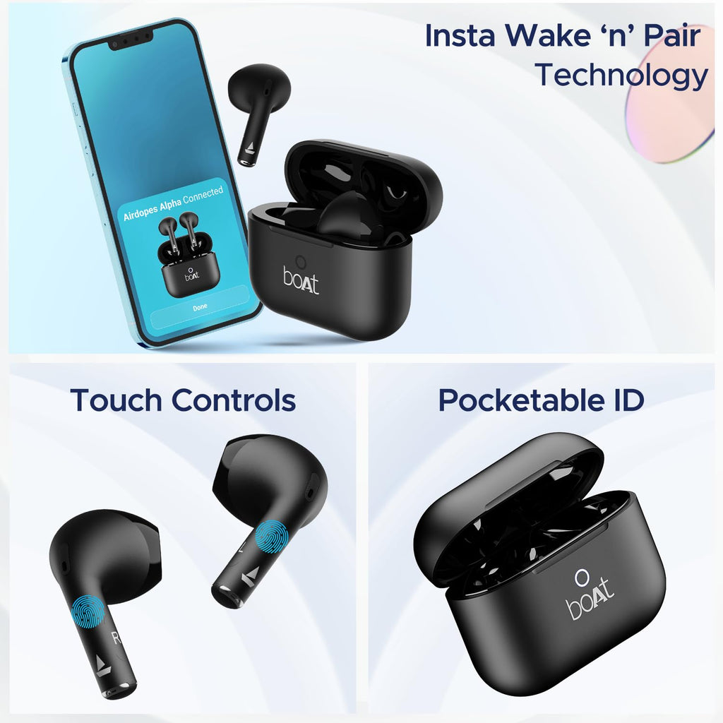 Boat Airdopes Joy, 35Hrs Battery, Fast Charge, IWP Tech, Low Latency, 2Mic ENx, Type-C Port, v5.3 Bluetooth Earbuds, TWS Ear Buds Wireless Earphones with mic(Jet Black)