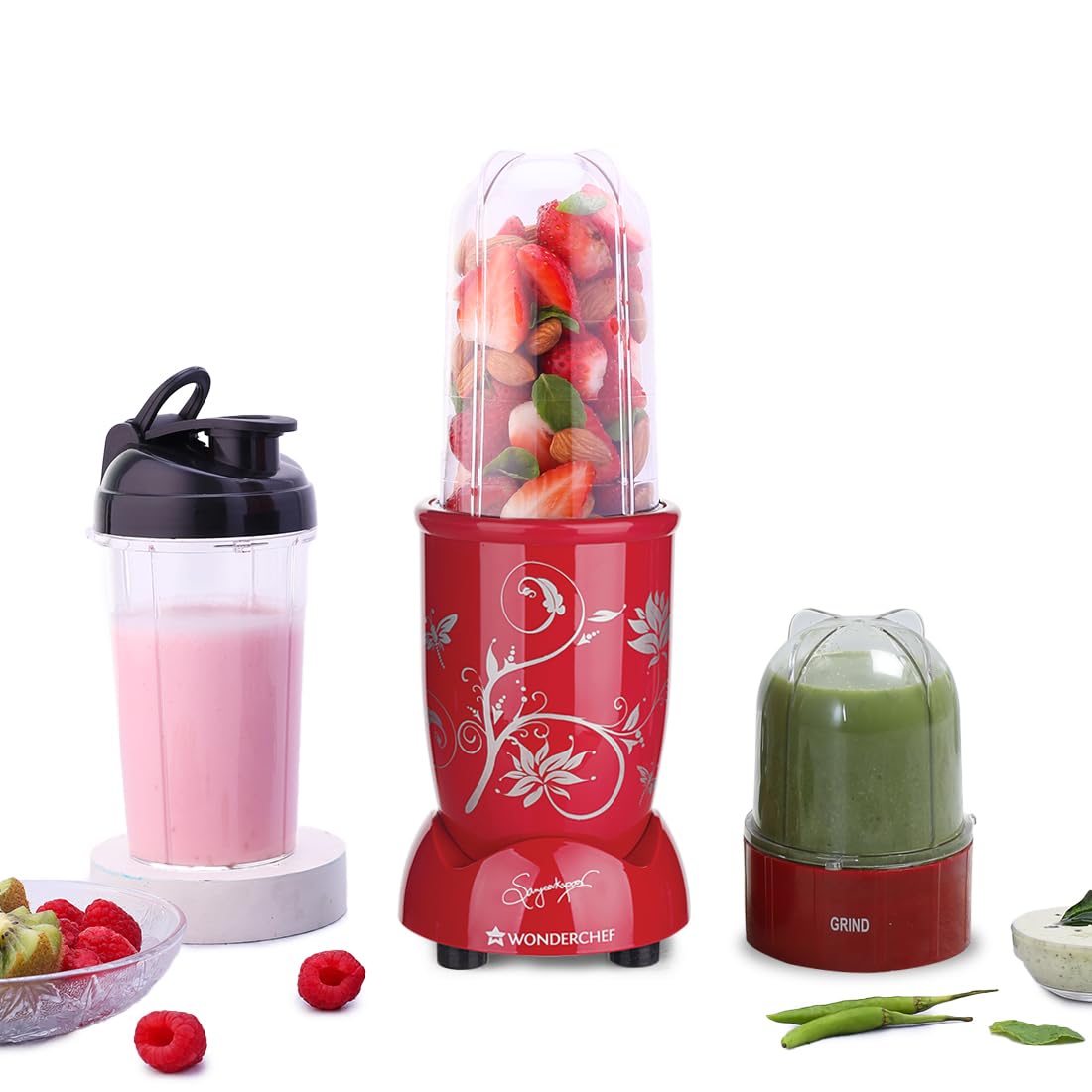 Wonderchef Nutri-blend 500W Mixer Grinder, 22000 RPM Motor, Smoothie Maker, Masala Grinder, Chutney Blender, 3 Unbreakable Jars, Recipe Book by Chef Sanjeev Kapoor, 2 Yr Warranty, Black