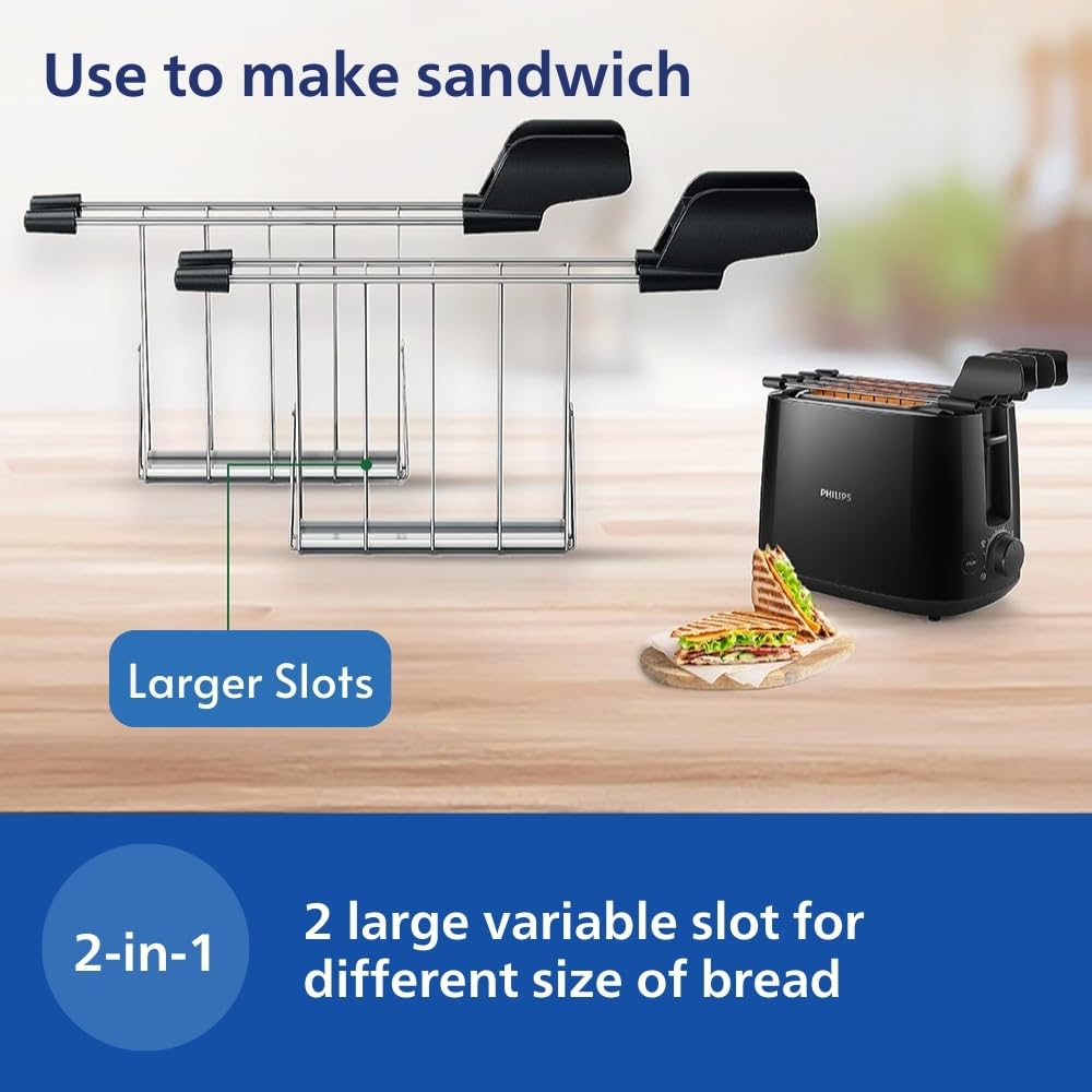 Philips Daily Collection HD2583/90 600-Watt 2 in 1 - Toaster and Sandwichmaker (Black)