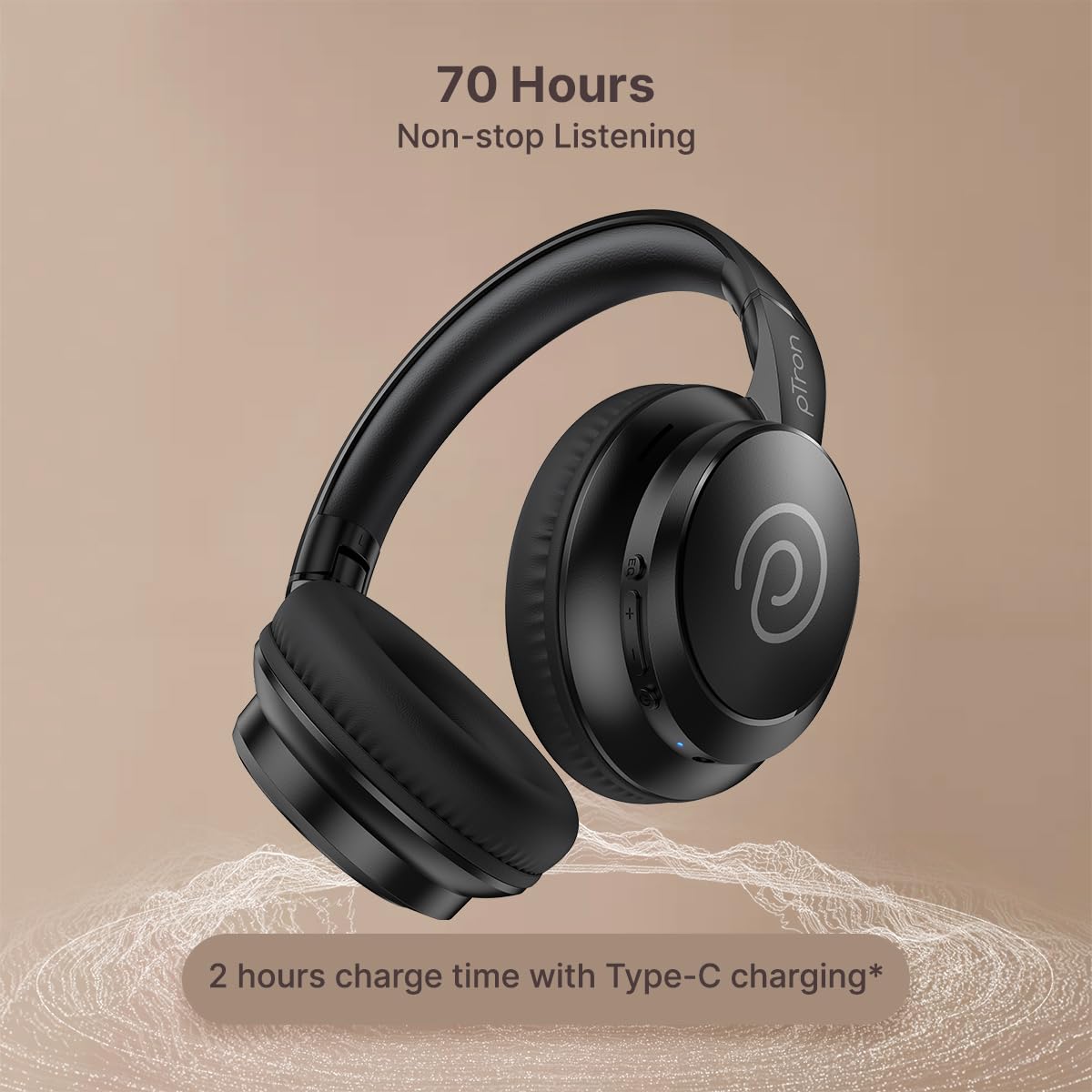 pTron Studio Evo 70hrs Playtime Wireless Over Ear Headphones with HD Mic, Low-Latency Game/Movie/Music Modes, Punchy Bass, BT5.3, Dual Device Pairing, Voice Assistant & Type-C Fast Charging (Black)