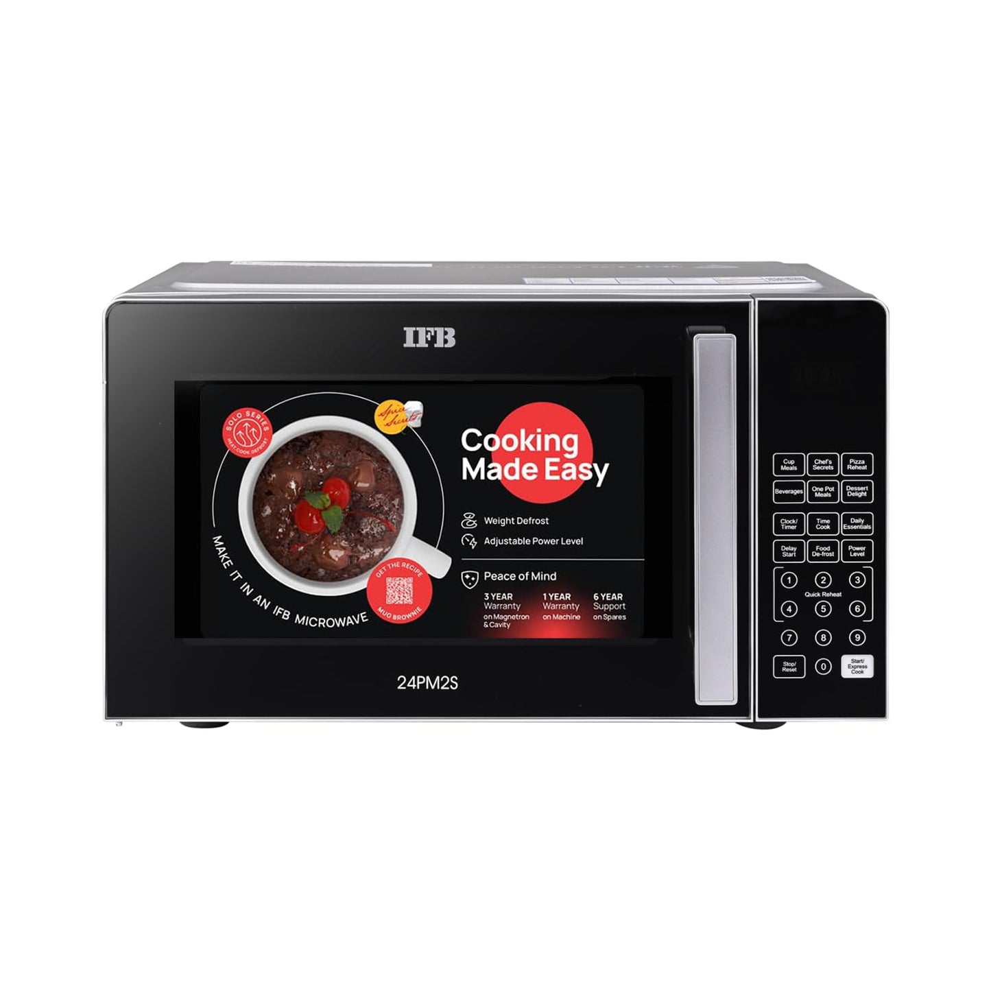 IFB 24L Solo Microwave Oven (24PM2S, Multi Stage Cooking with 69 Indian & Continental Auto Cook Menus, Child-lock Protection, Deodorize function, Delay Start & Power Save, black)